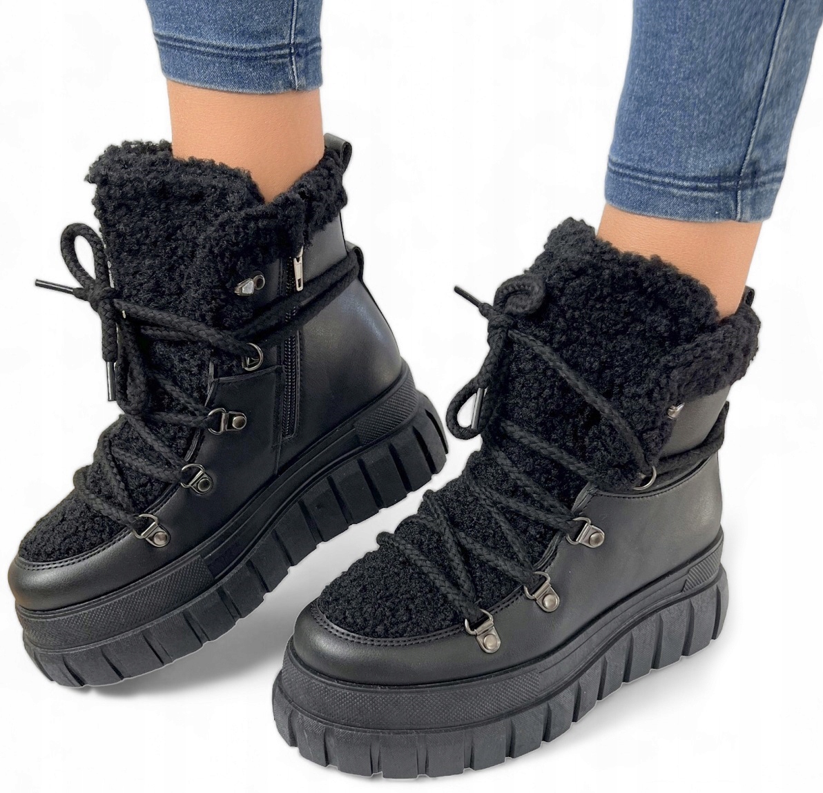Sněhule se zapínáním na zip Černé Trepy Dámské Kotníkové Boty Šněrovací *41*