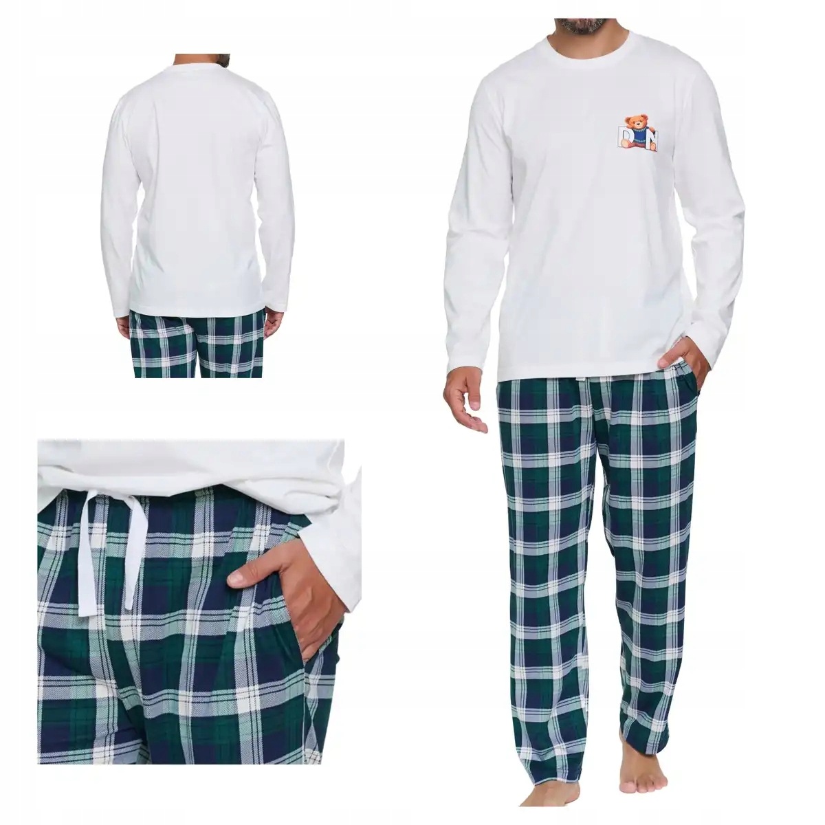 Pánské pyžamo Pmb 7514 Teddy bavlněné s dlouhým rukávem, kostkované kalhoty, velikost 2XL