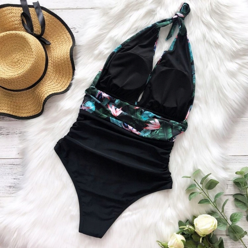 STRÓJ KĄPIELOWY JEDNOCZĘŚCIOWY KOSTIUM MONOKINI ODKRYTE PLECY WIĄZANIE L Wzór dominujący bez wzoru