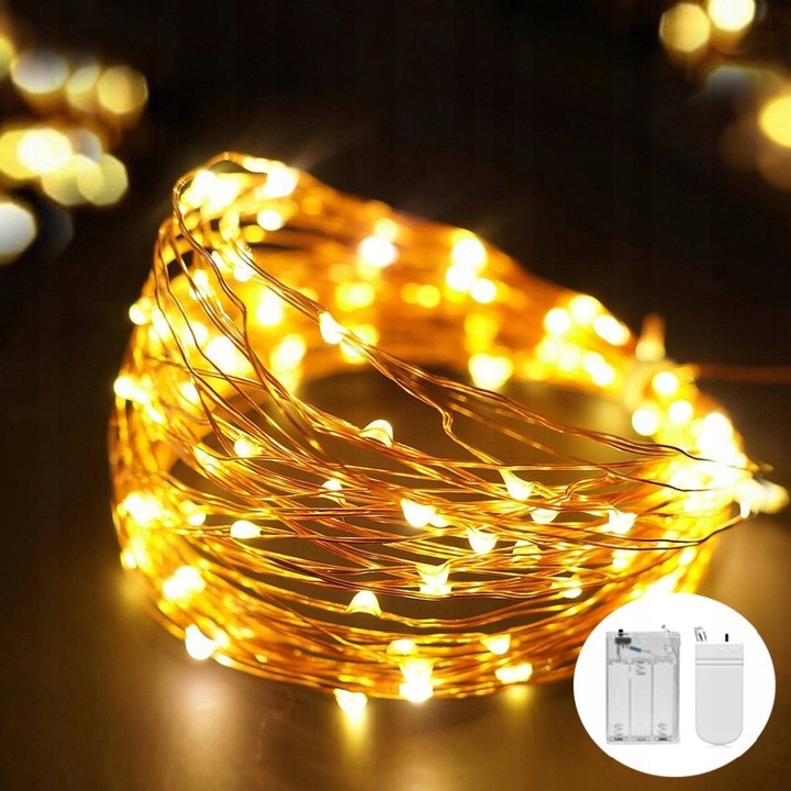 LAMPKI CHOINKOWE 50 LED BIAŁE CIEPŁE NA BATERIE DRUCIK LED AA Marka SK-Led