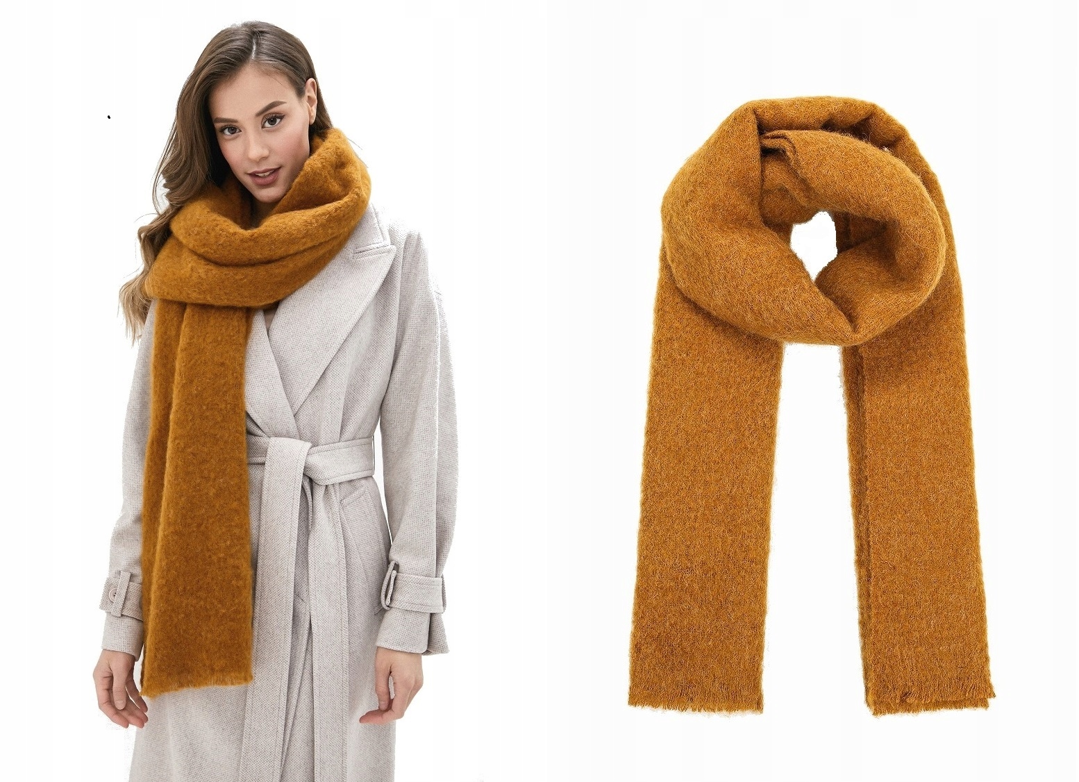 

Mango orzechowo-musztardowy szalik z wełną 200x45