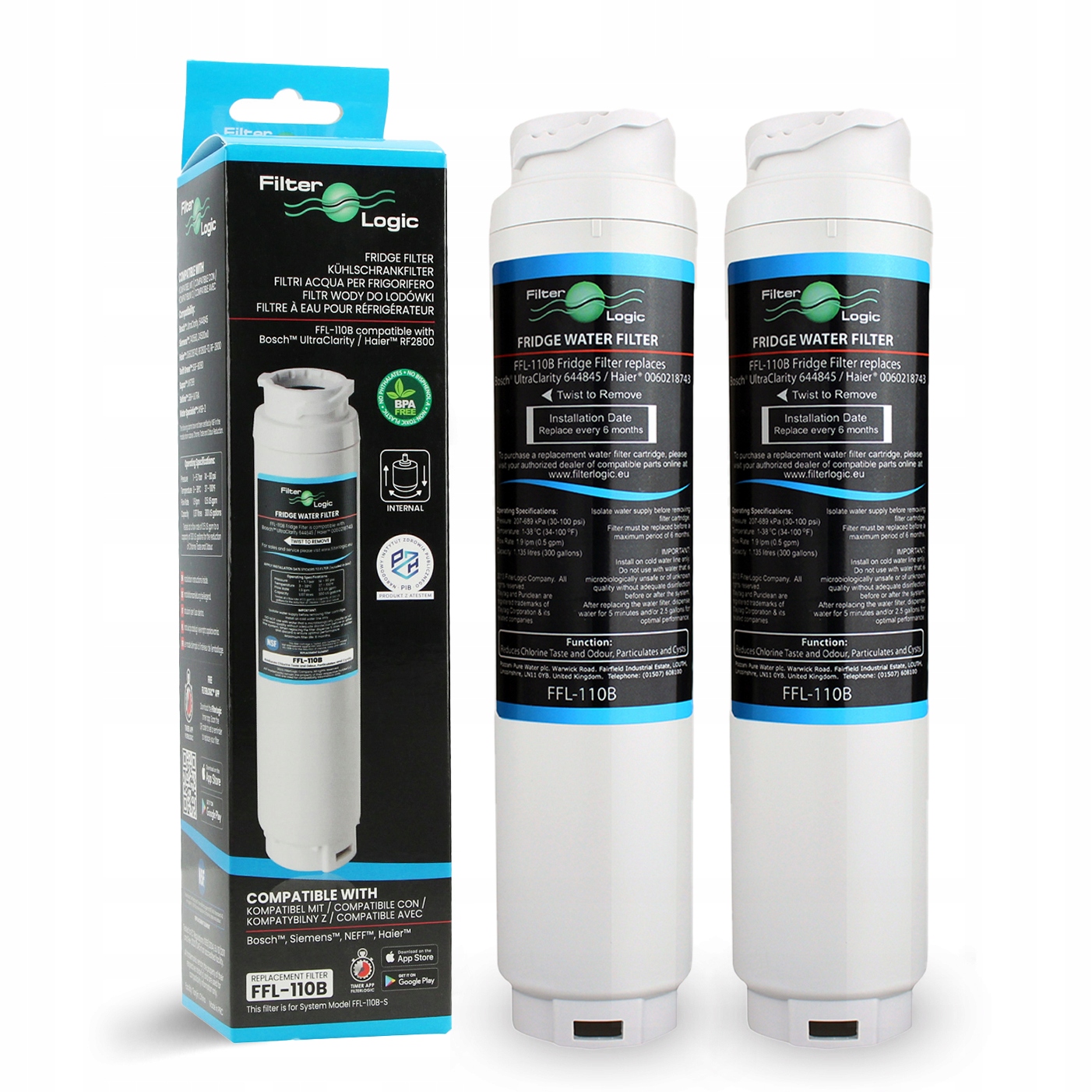 Filtr wody do lodówki FilterLogic FFL-110B Bosch UltraClarity, Haier 2szt.