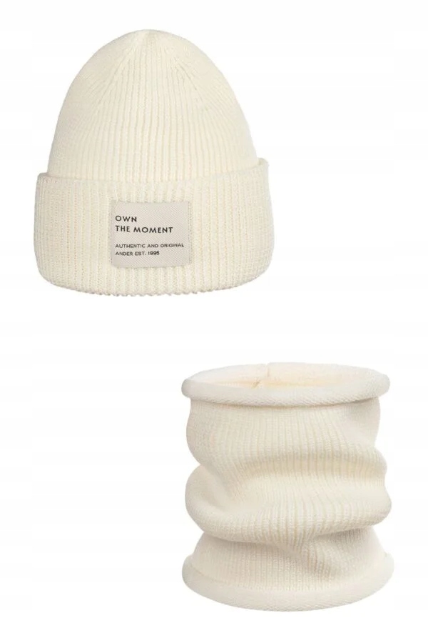 Komplet čepice a nákrčník – 100% merino vlna „brigid New“ – Ecru