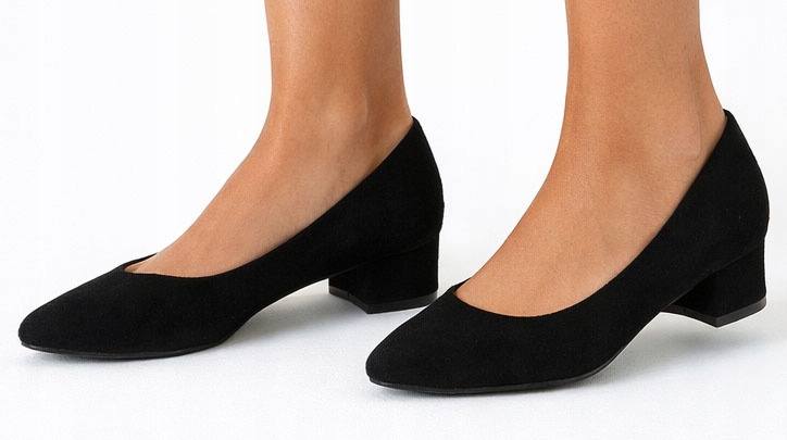 Czółenka Czarne Zamszowe Na Niskim Słupku 40