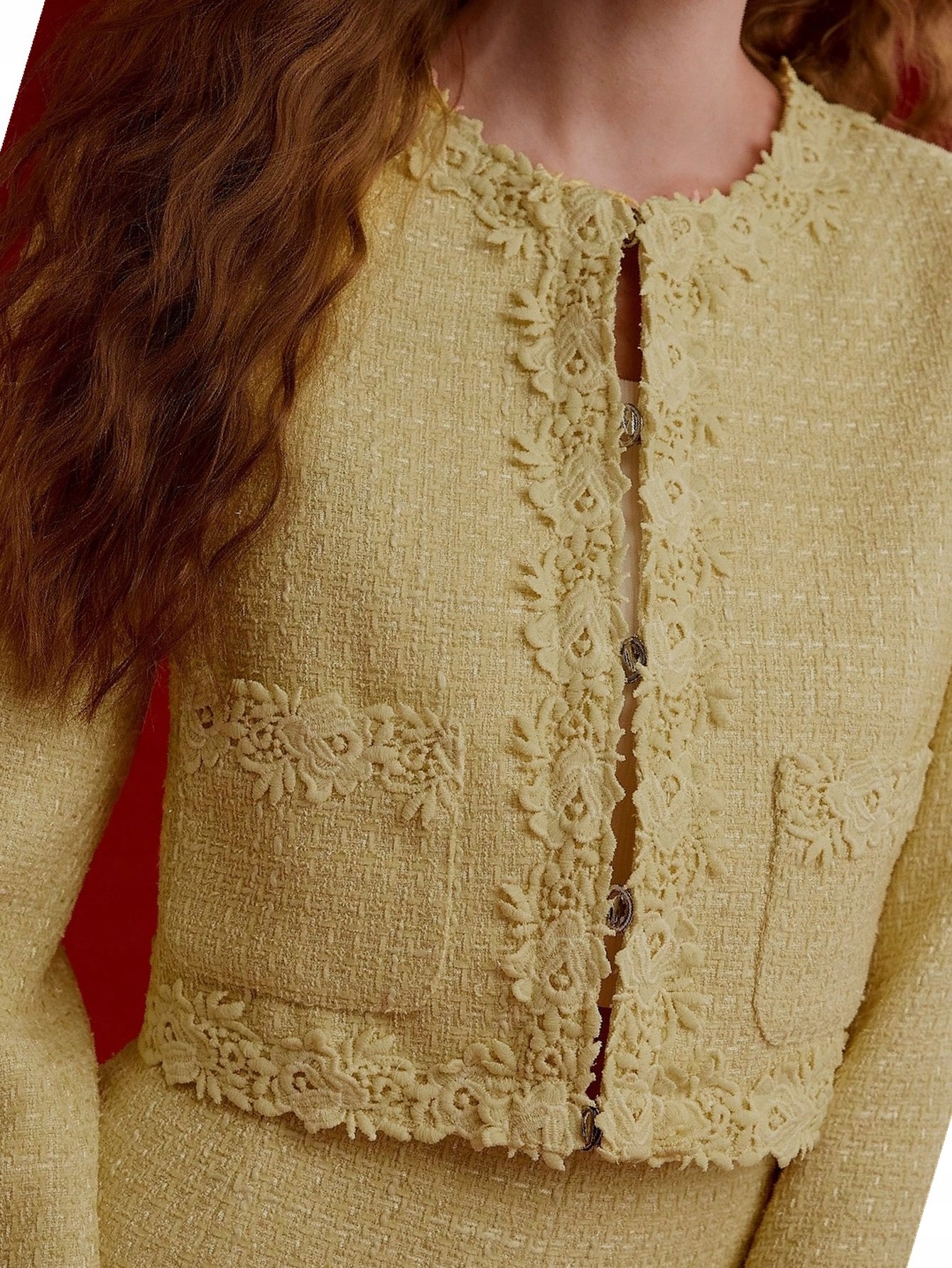 Výstupní žaket Motf Tweedový Premium Sako Žlutý Krátký S 36