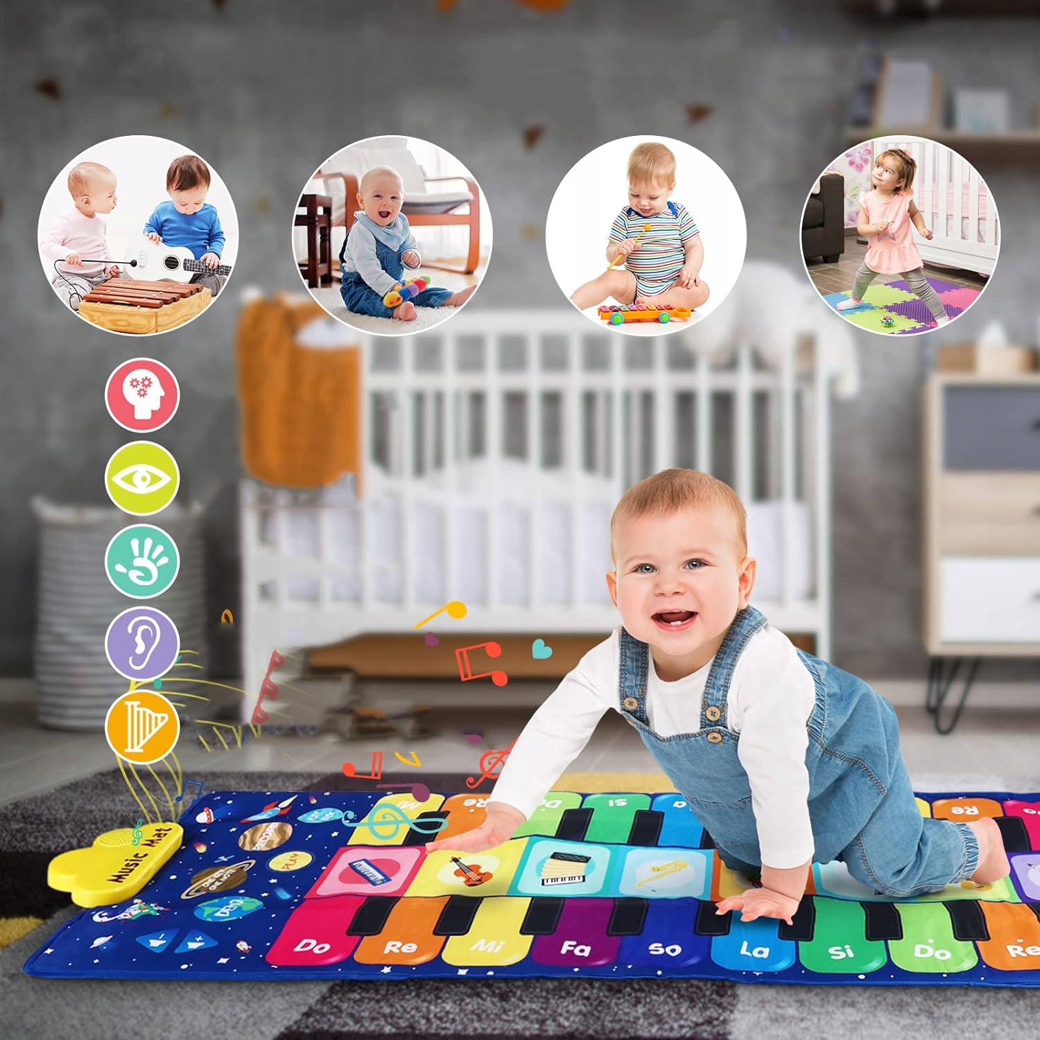 MATA MUZYCZNA DLA DZIECI OD 1 ROKU, MATA DO PIANINA, PREZENT, 120 X 48 CM Materiał plastik