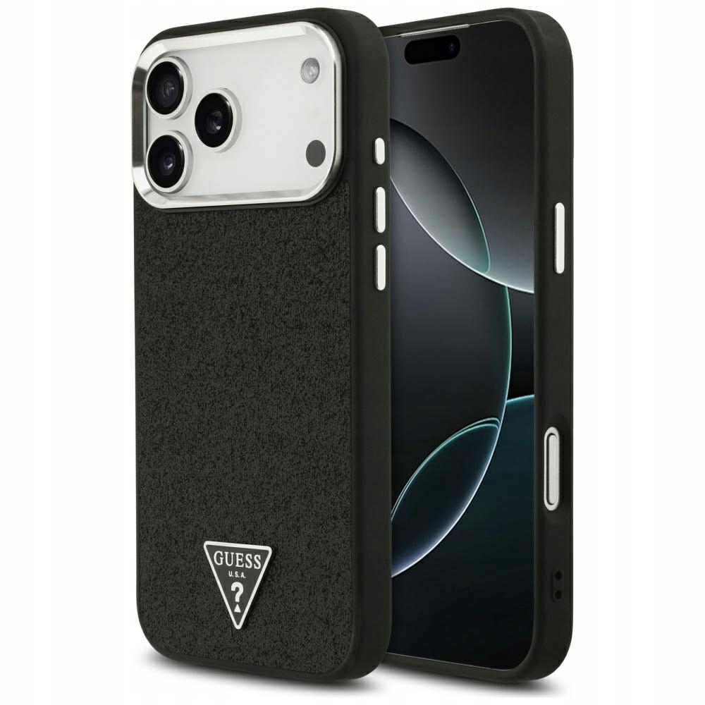 Etui Guess Glitter Triangle Logo MagSafe do iPhone 17 Pro Max czarne Guess