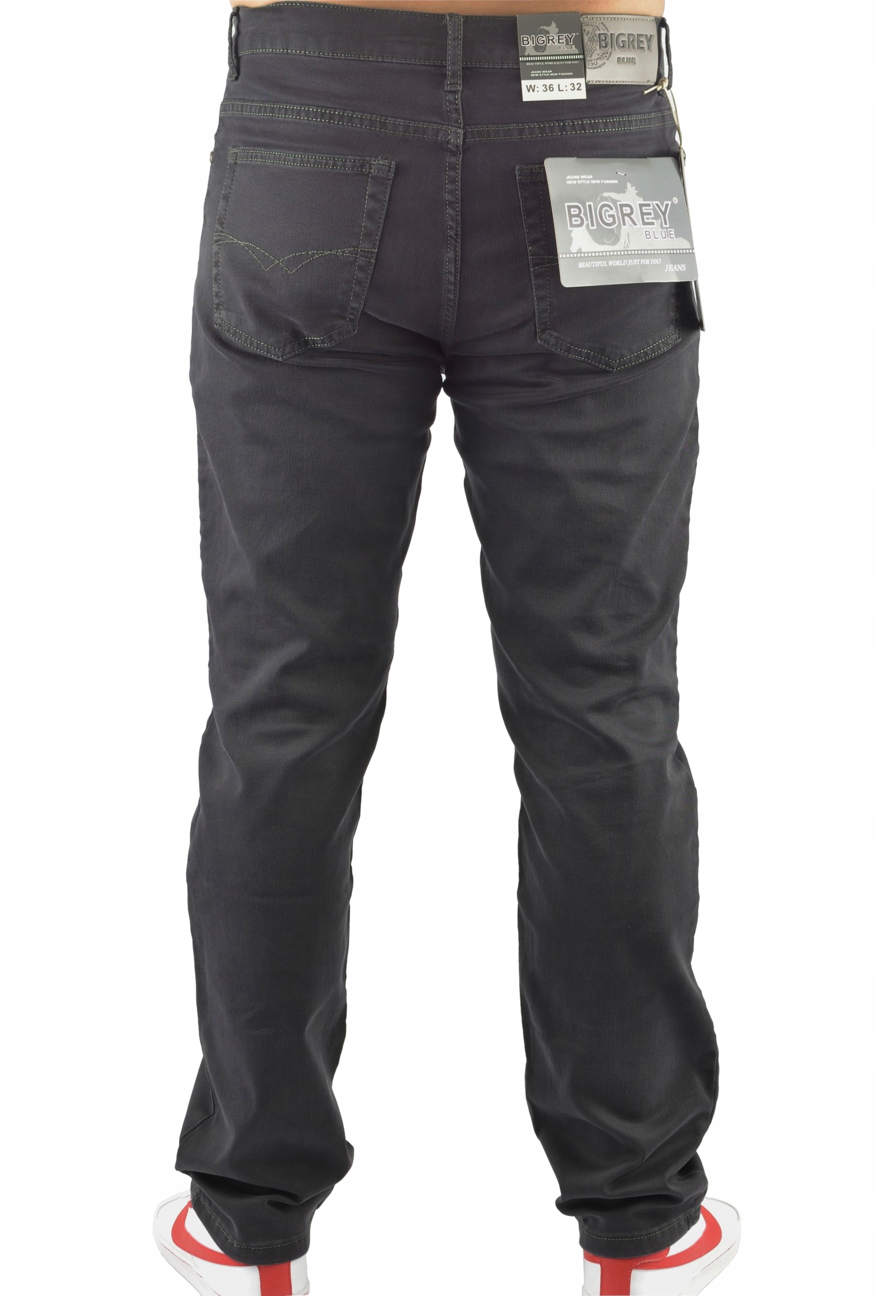 MĘSKIE JEANSY BIGREY SPODNIE SZARE 40/32 Długość nogawki długa