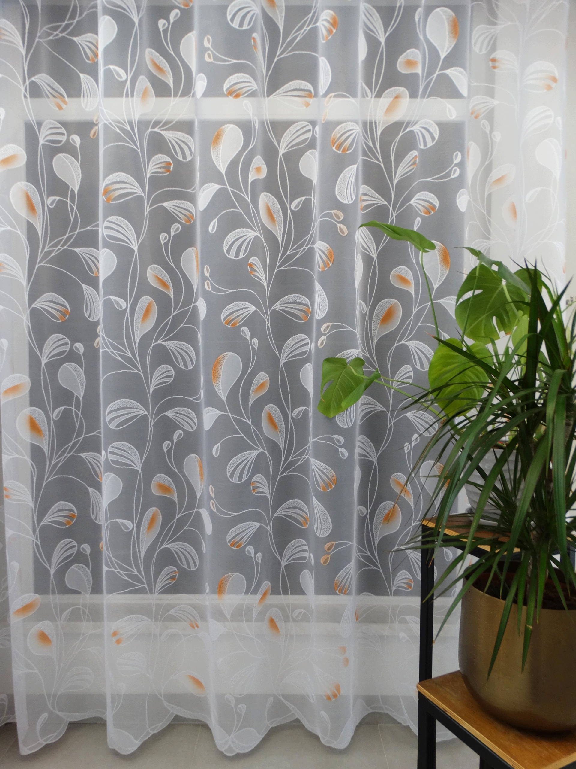 Mg Záclona žakárová 125/032F Bílá s oranžovou 350x210 cm Šitá S Páskou