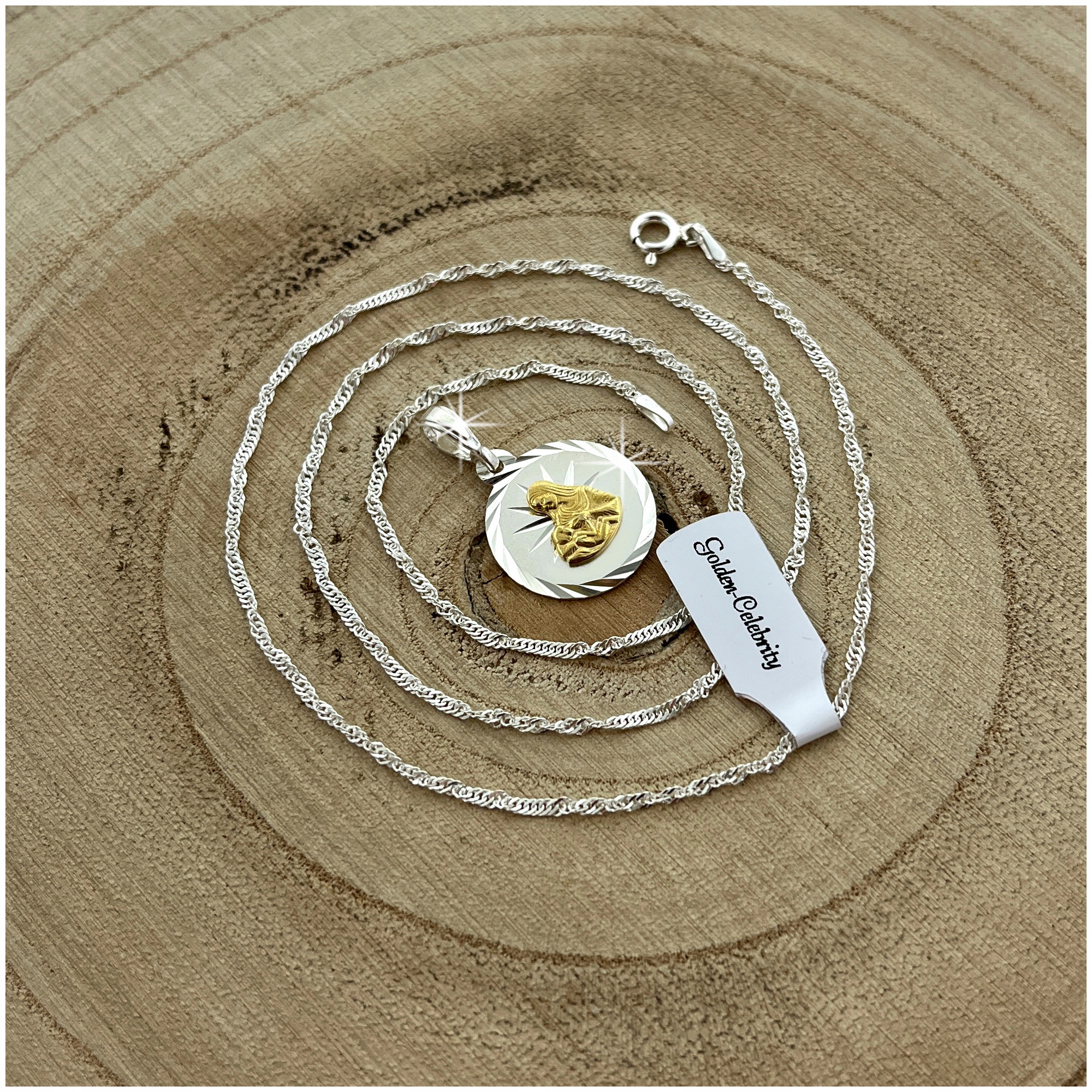 SREBRNY ŁAŃCUSZEK + MEDALIK 925 PREZENT DLA DZIEWCZYNKI NA KOMUNIĘ + GRAWER Marka Golden Celebrity