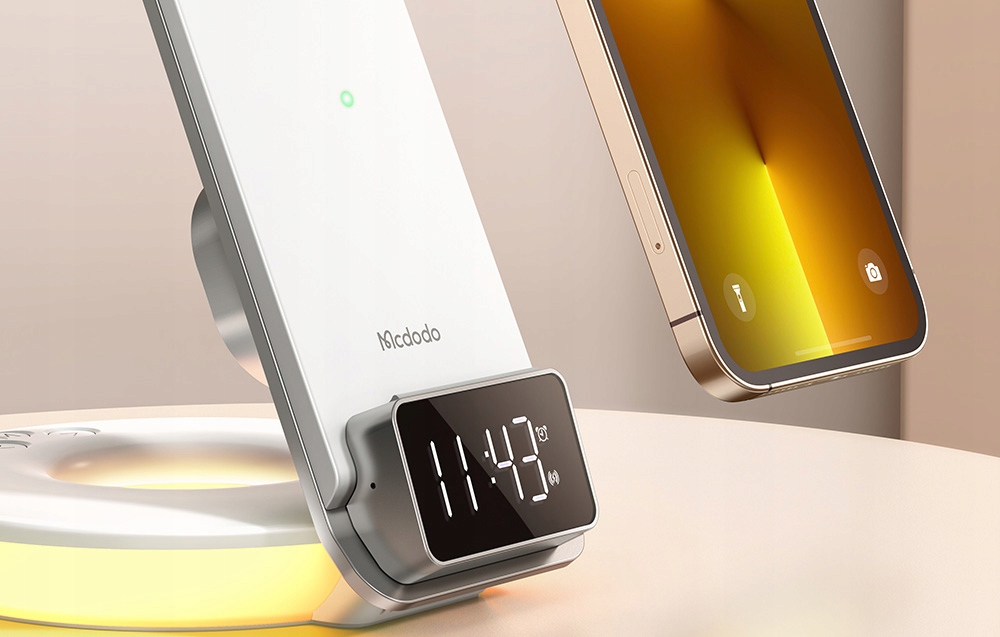 MCDODO BEZPRZEWODOWA ŁADOWARKA INDUKCYJNA PODSTAWKA LAMPKA BUDZIK ZEGAREK Długość przewodu 1 m