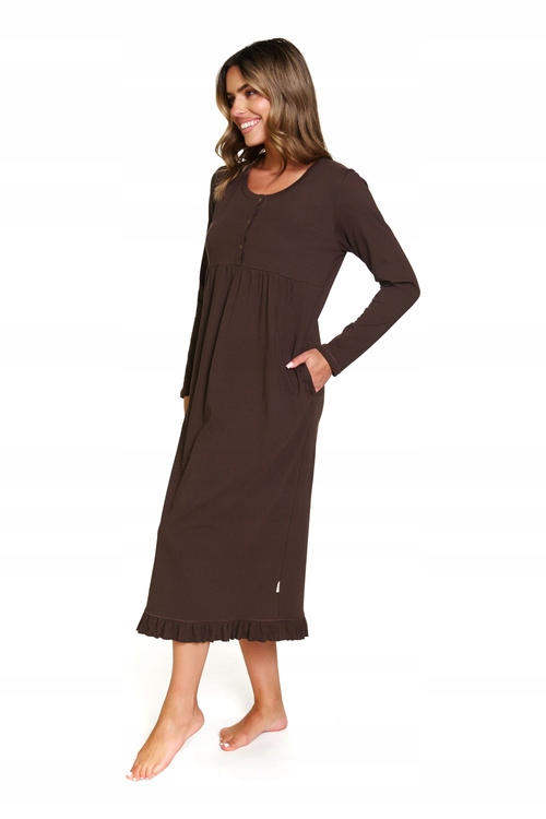 Košile noční Doctor Nap hnědá, bavlněná, dlouhý rukáv, XXL za koleno