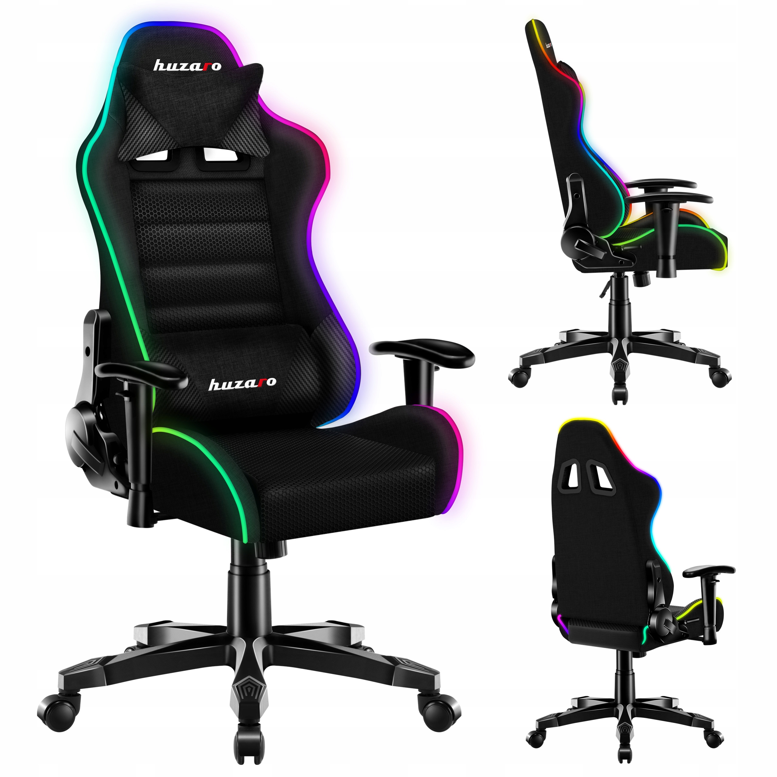 Fotel gamingowy kubełkowy Huzaro czarny do biurka dla dziecka Rgb Led