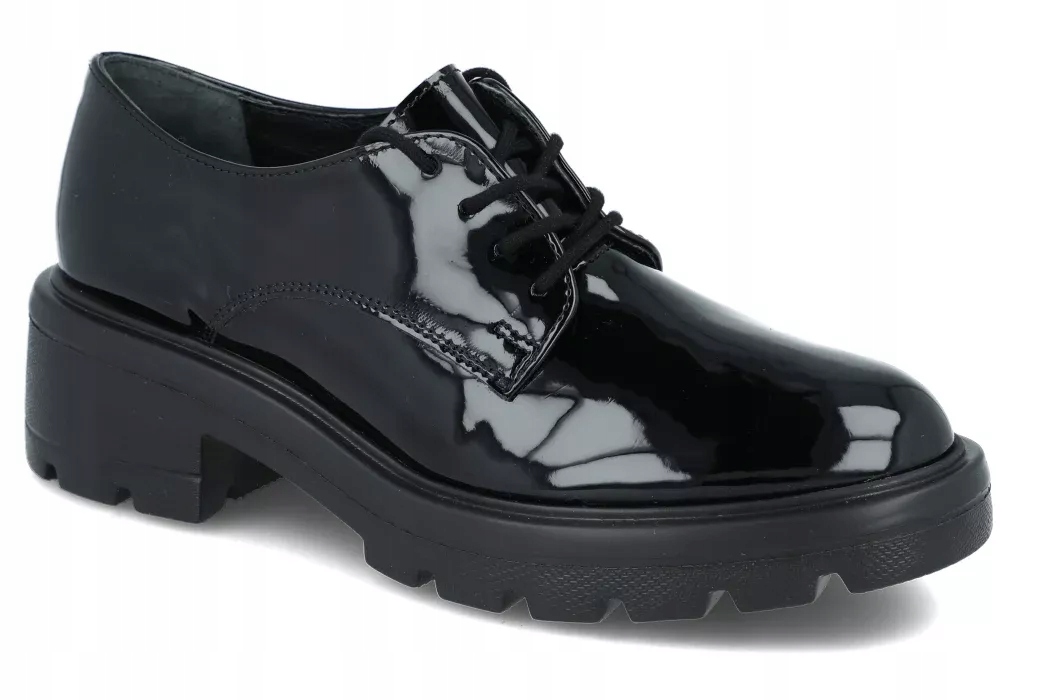 Polobotky Ryłko černé klasické lakované šněrovací oxfordské boty vel. 40