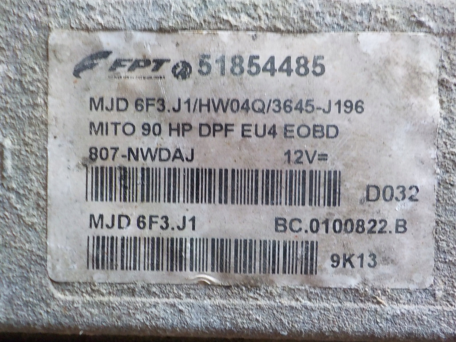 ALFA ROMEO MITO computer control unit 51854485 MJD 6F3.J1