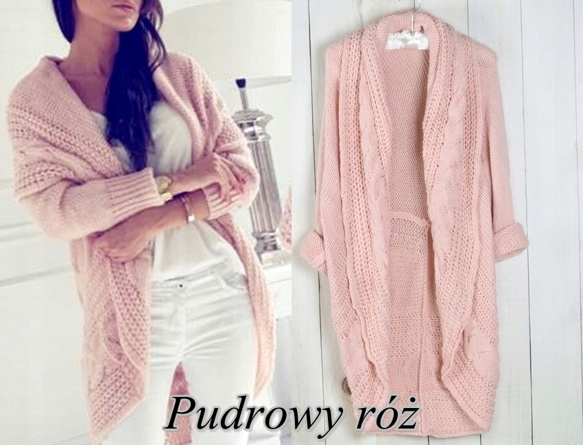 CIEPŁY KARDIGAN NARZUTKA SWETER WARKOCZ K11 Kolor szary