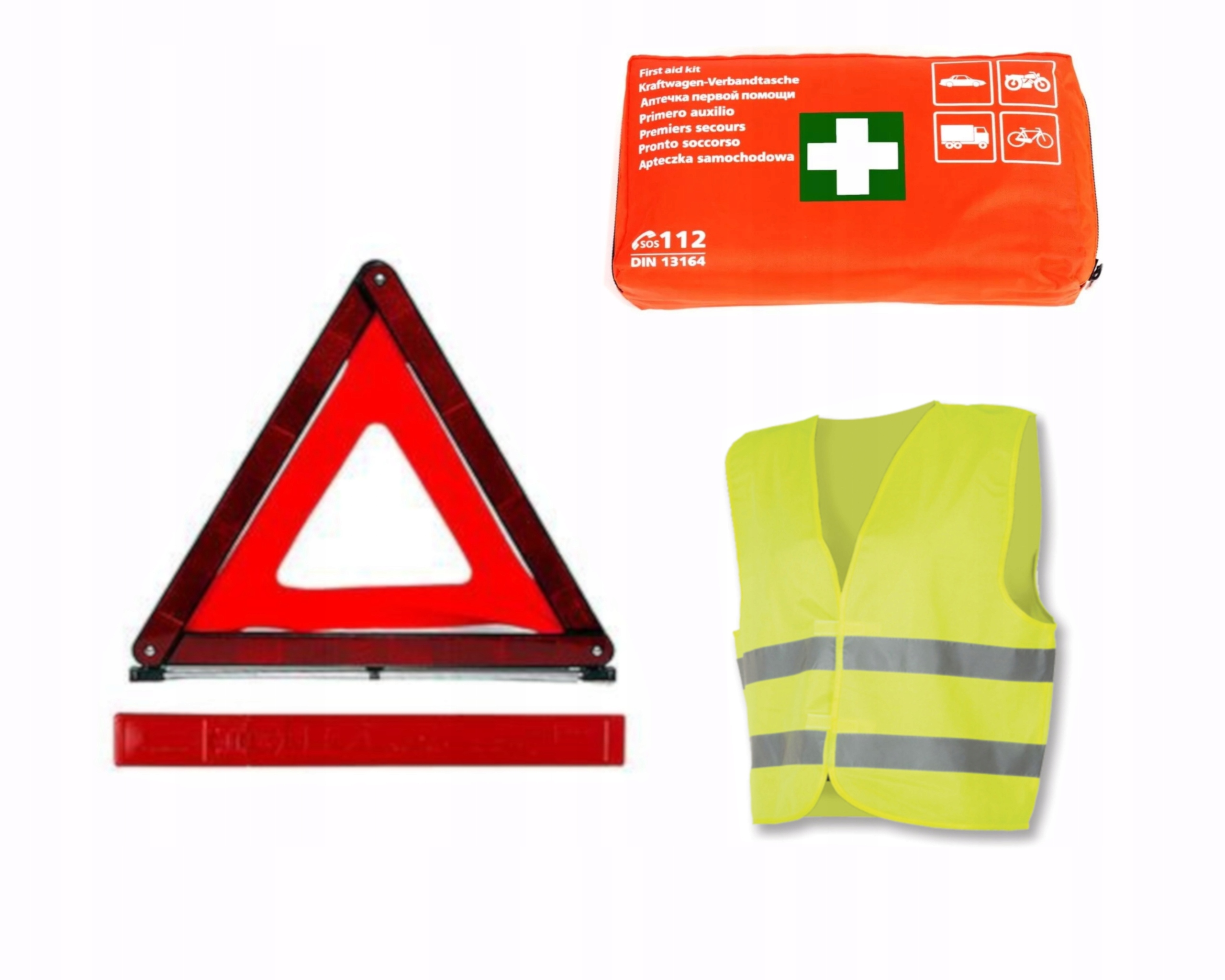 KAMIZELKA ODBLASKOWA + APTECZKA + TRÓJKĄT OSTRZEG.
