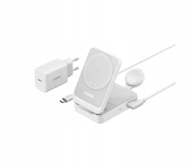Stacja ładująca magnetyczna Anker MagGo 3w1 15w Qi2 Usb-c biała