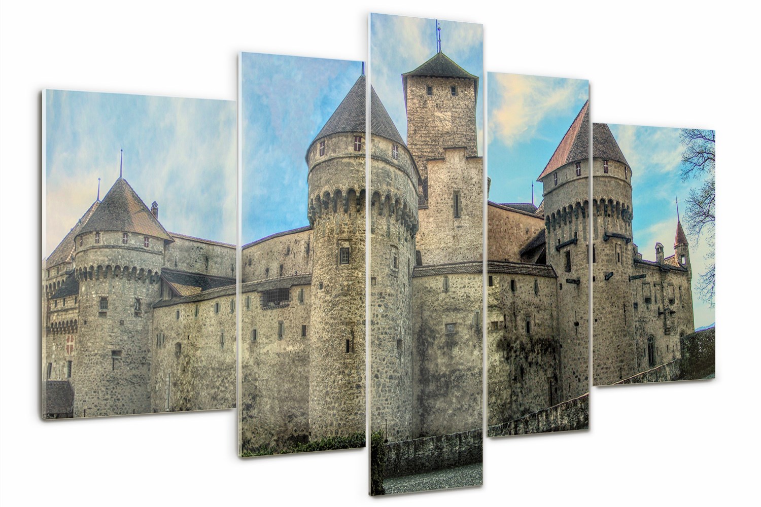 Obraz sklo triptych do obývacího pokoje Zámek ve Švýcarsku
