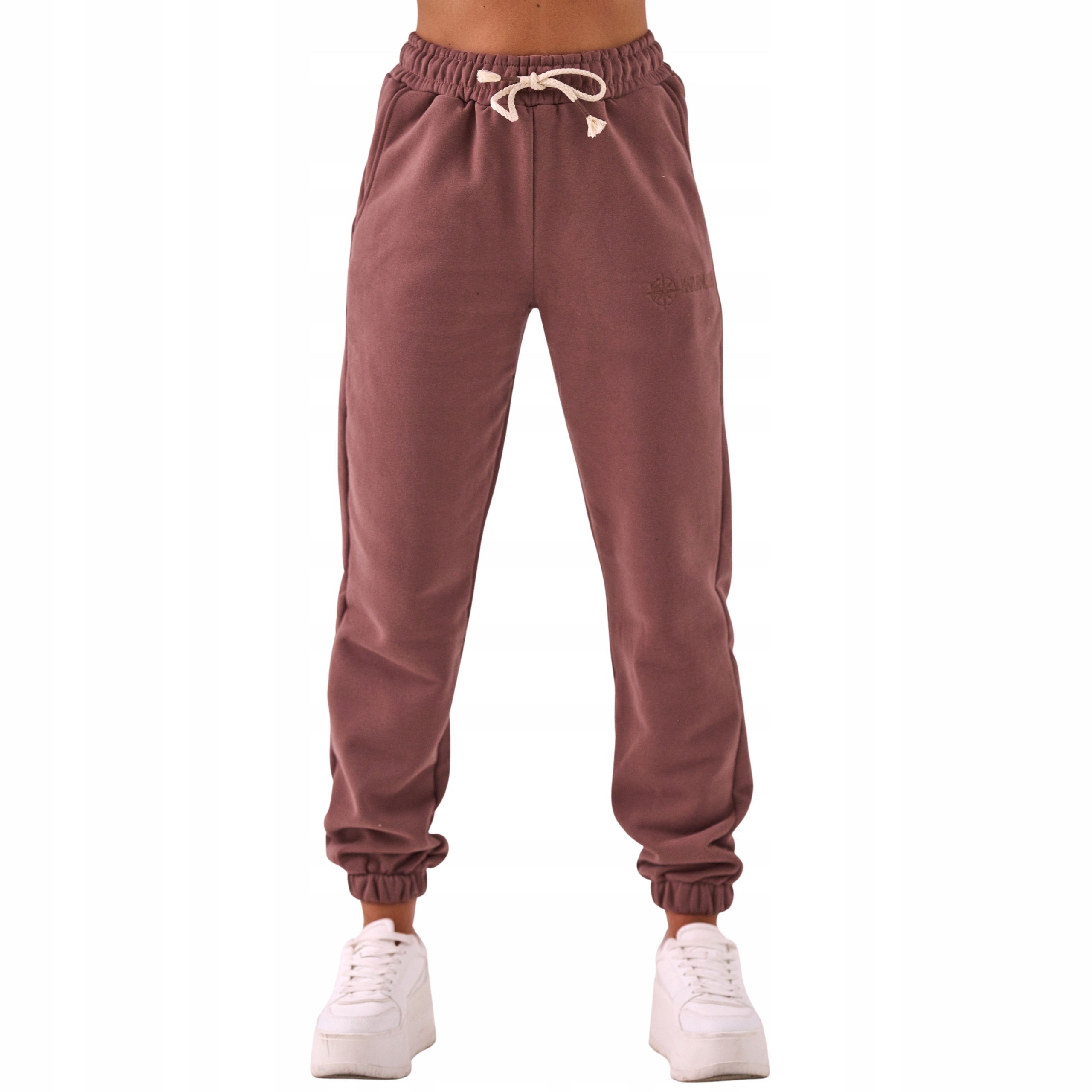 Klasyczne dresy spodnie damskie basic na gumie Premium zestaw brązowy M /L