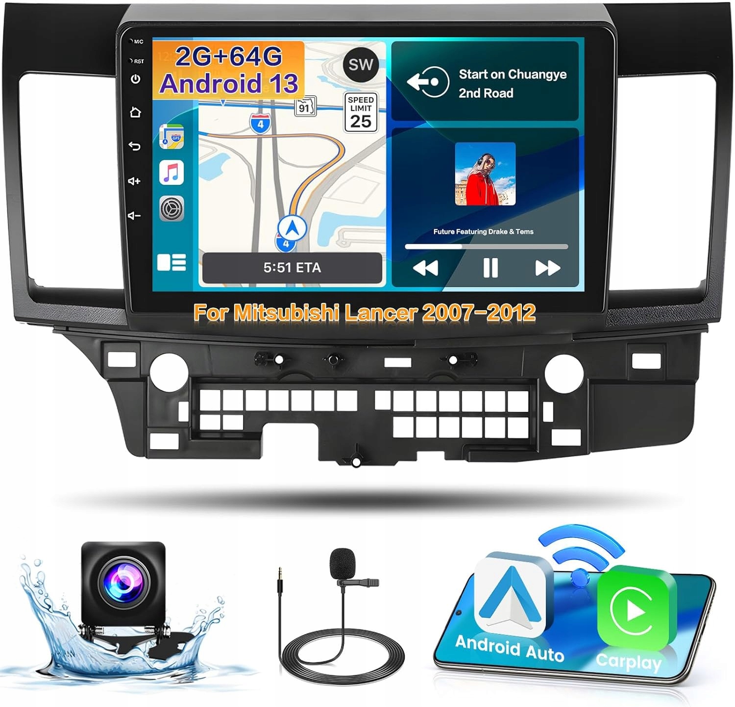 Android Radio CarPlay Stereo na lata 2007-2012 Mitsubishi Lancer Android Auto