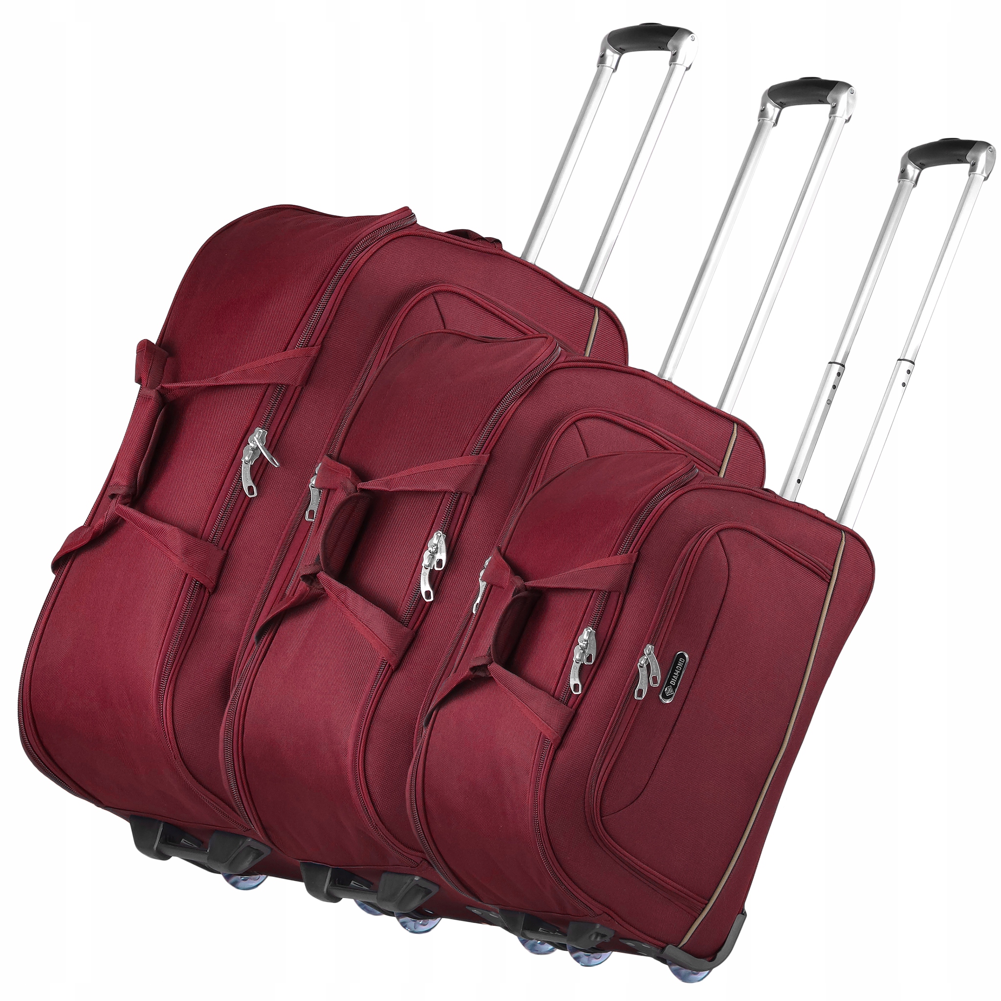 Sada Cestovních Tašek 3v1 Na Kolečkách Zavazadla Kufr Červený Diamond