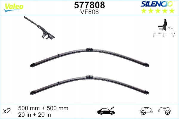 Valeo Pero Stierača 2KS VF808 Silencio Xtrm 500M Sada Kolízia #11