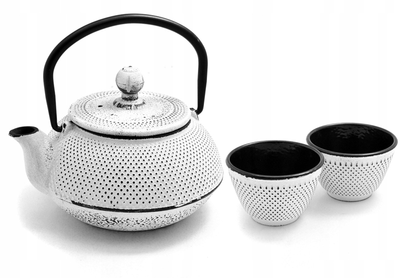 Litinový set na čaj Arare White čajová konvice 600 ml, 2 šálky