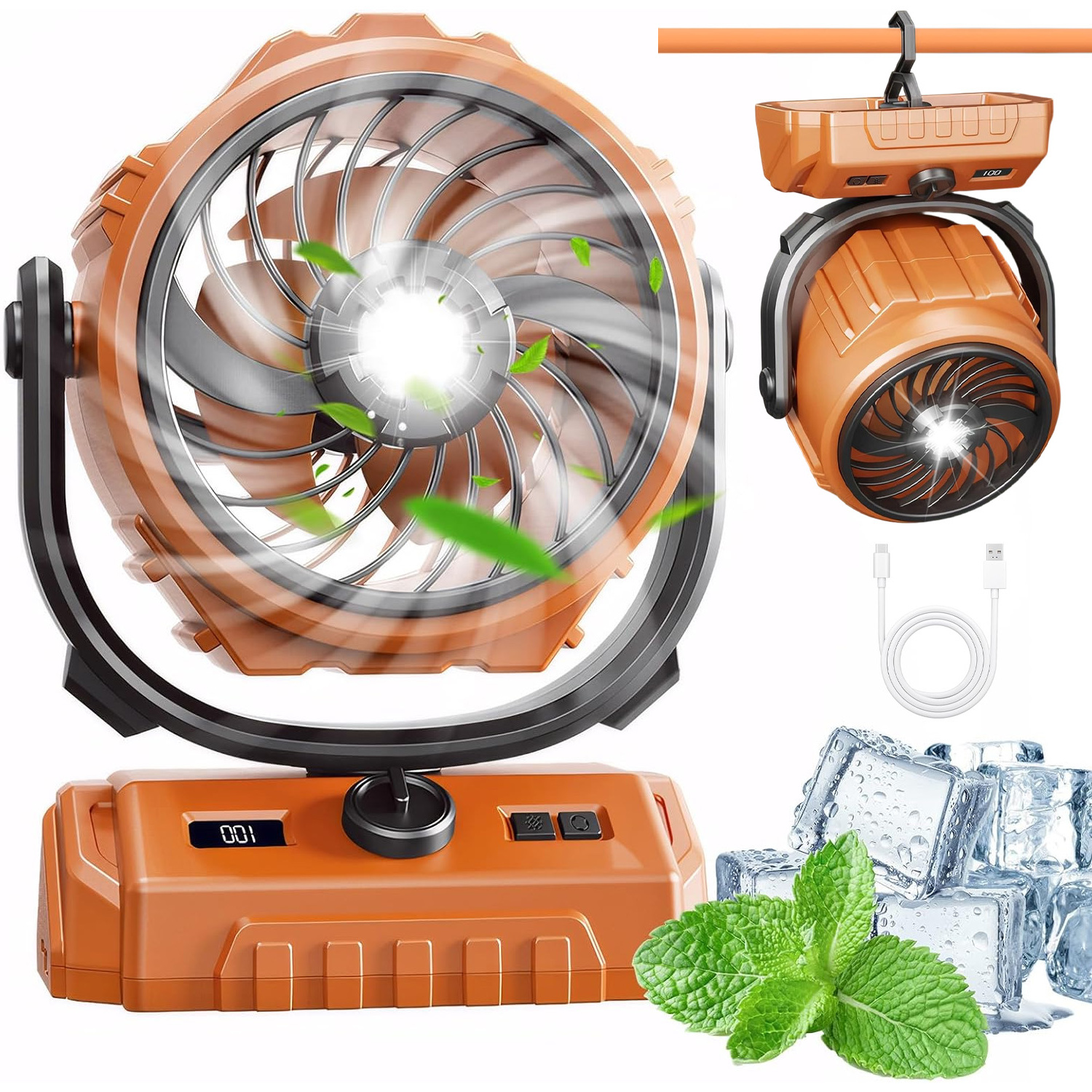 Led Kempingový Ventilátor 6000 Mah Otočný O 270 Stupňů