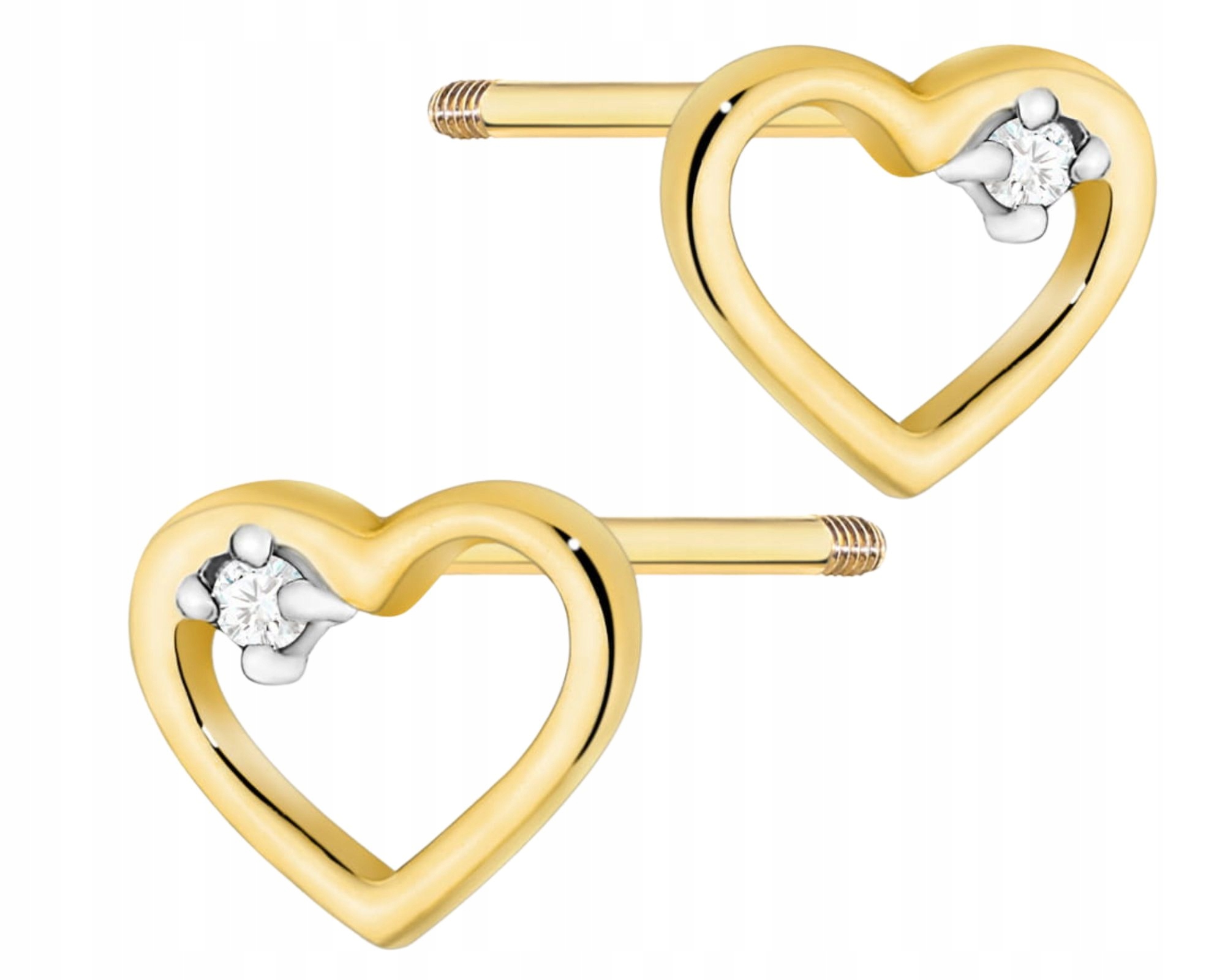 Zlaté Náušnice S Diamantem, Šroubovací Tyčinka Srdce Srdíčka Gravírování