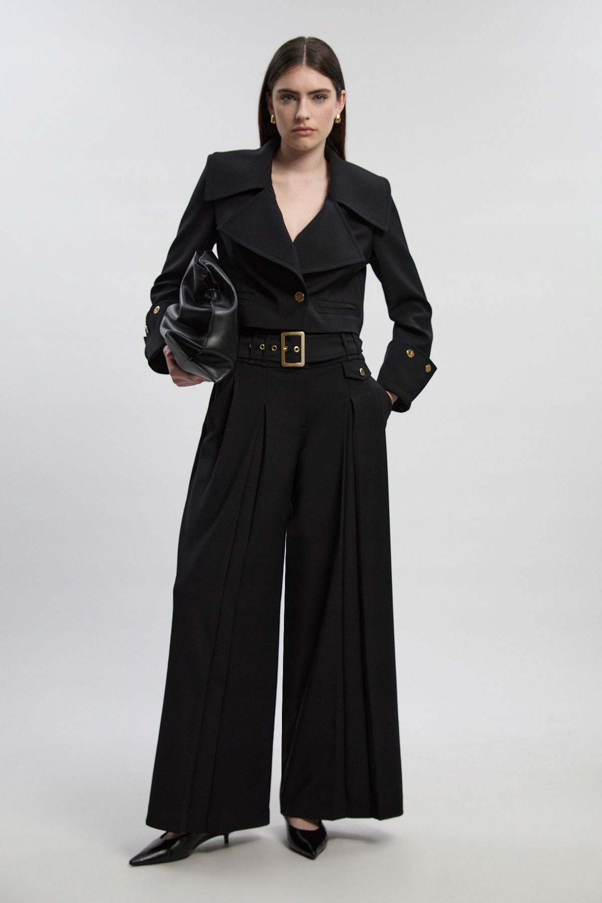 Černé Elegantní Kalhoty S Páskem Karen Millen M