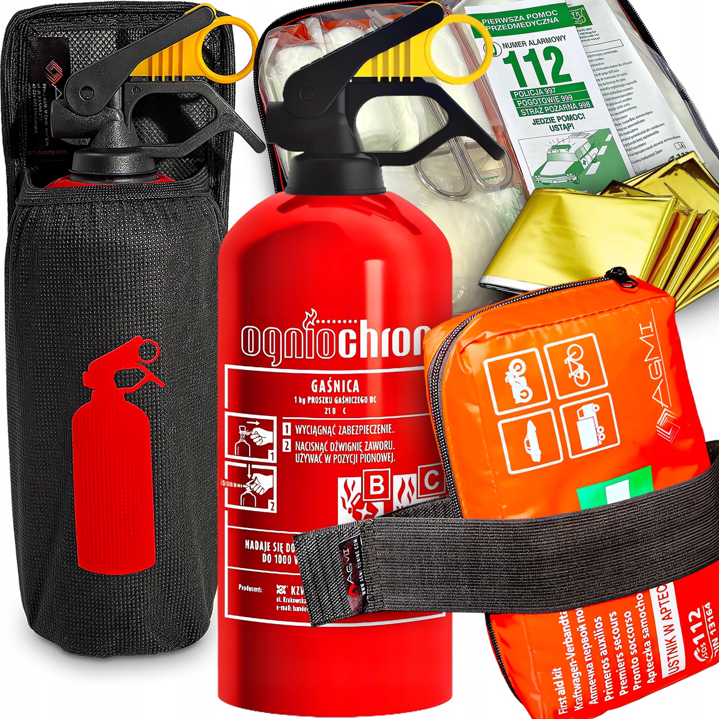 Hasicí Přístroj 1 Kg Lékárnička DIN13164 Suché Zipy Do Zavazadlového Prostoru Držák Na Lékárničku Hasicí Přístroj