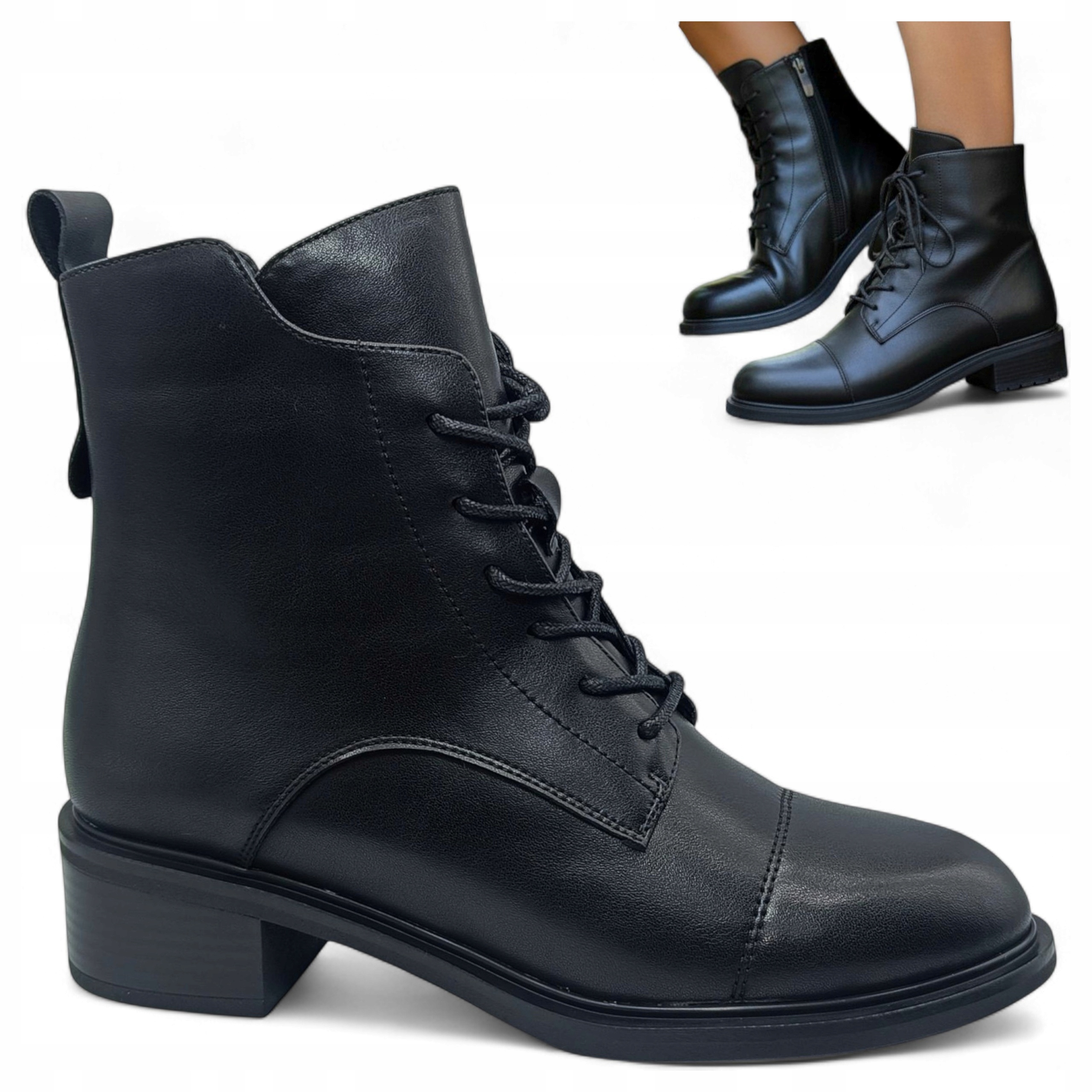 Dámské Kotníkové Boty Kožené 40 Pohodlné Elegantní Teplé Nízké Podpatky Černé Gino