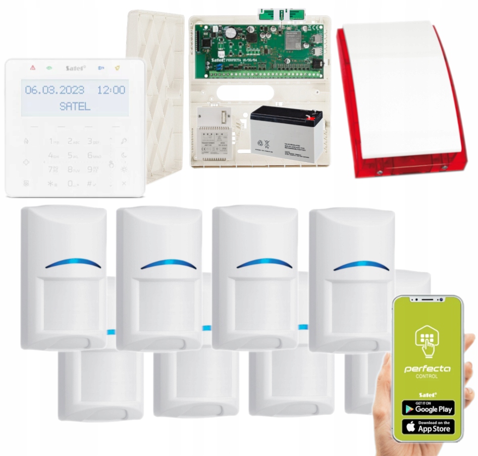 Alarm Satel Perfecta 64 M Lte Aplikacja 8 Czujek Pir KSG2R-W Syrena