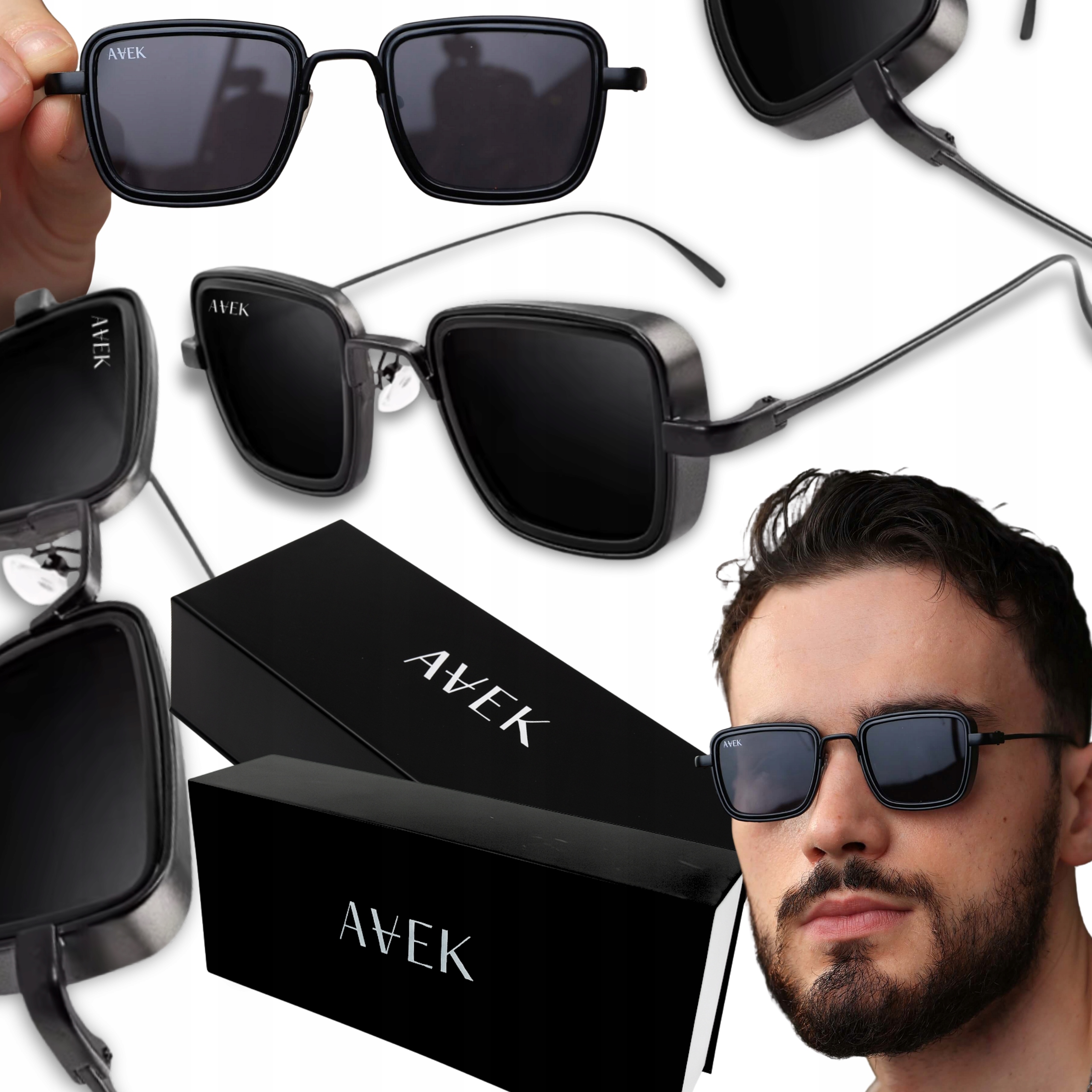 Okulary Przeciwsłoneczne Męskie Nerdy UV400 Filtr Uv 400 Czarne Etui