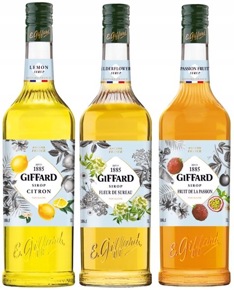 Zestaw letni do lemoniad i drinków Giffard Cytryna, Kwiat bzu, Marakuja