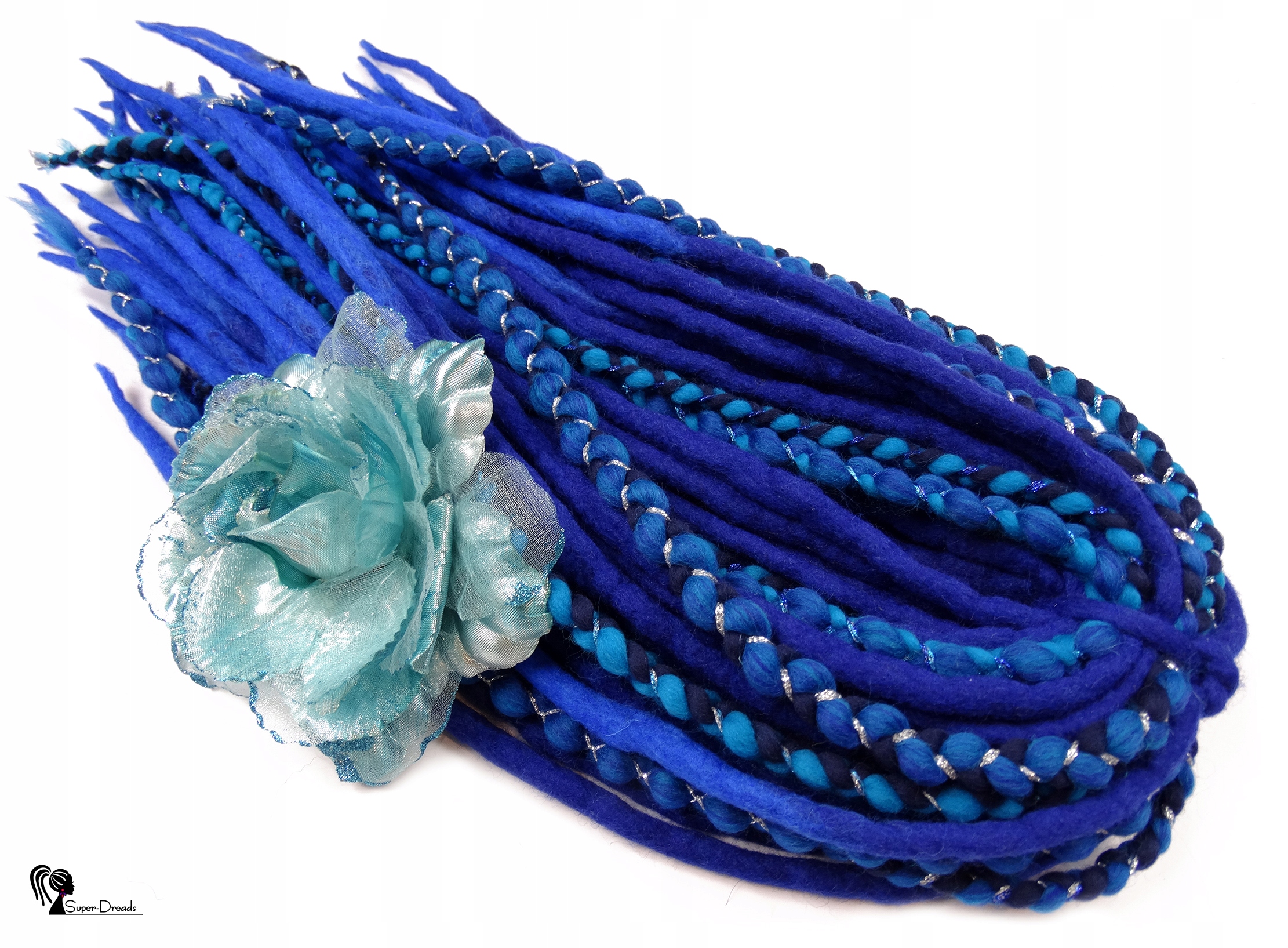 Dredloky Dredy vlněné, modré, Safírový Blues, 40 kusů
