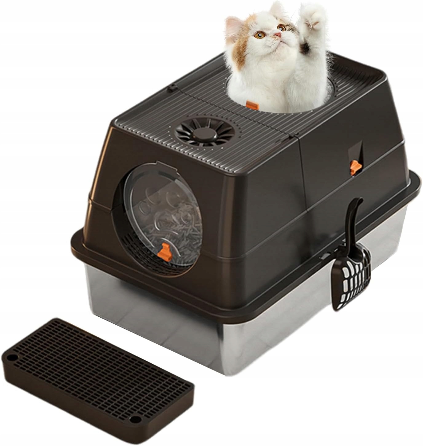 Levně Kuweta Dla Kota Zamknięta Duża Na Żwirek Z Łopatką Kryta Toaleta Czarny