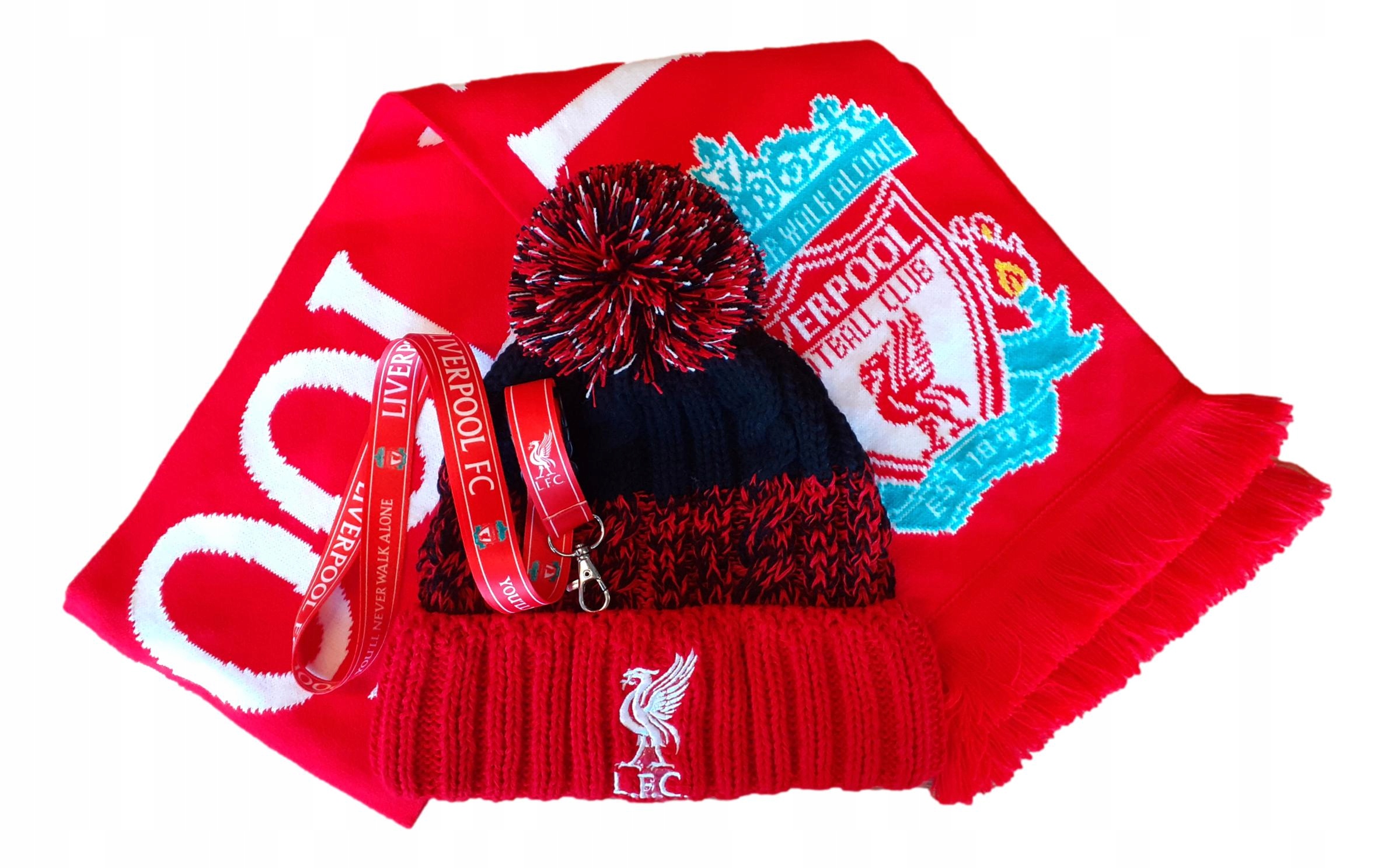 Liverpool Zestaw Prezentowy Czapka Zimowa Szalik Smycz
