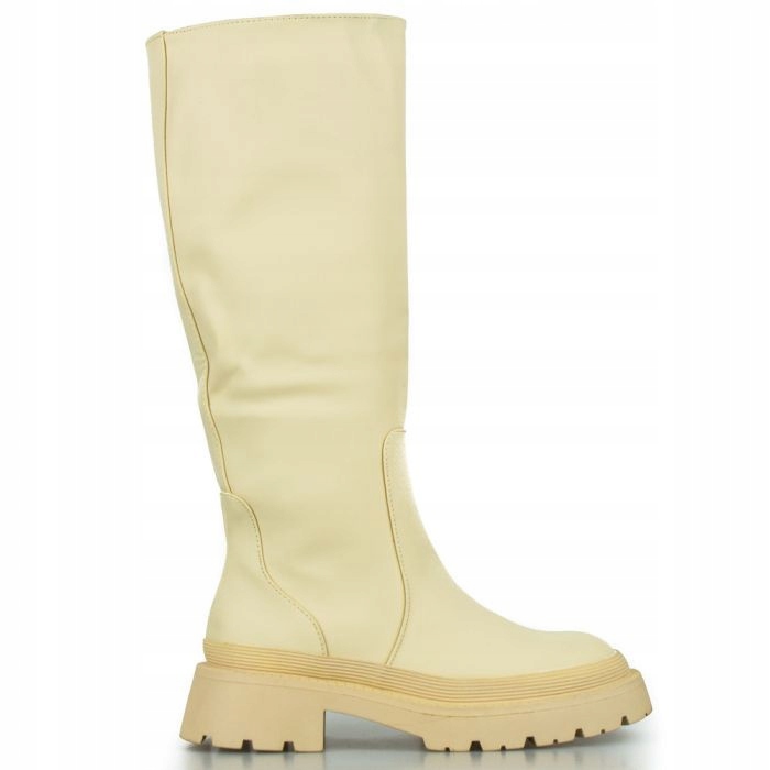 Béžové Krémové Kozačky Ke Kolenům Na Hladké, Teplé Platformě, Velikost 40