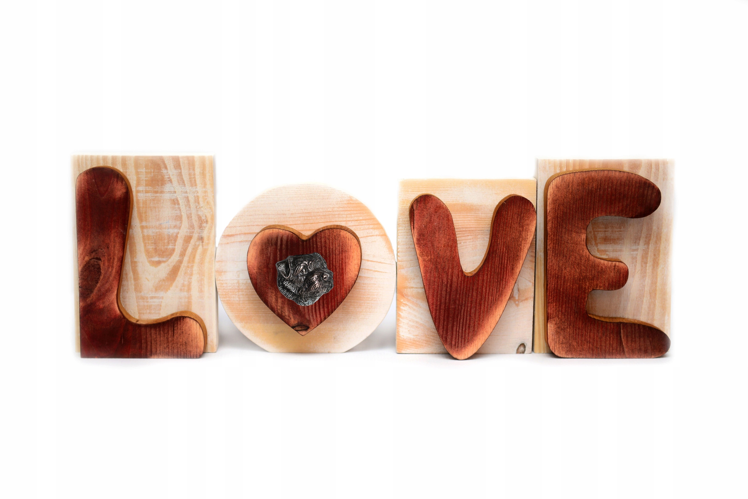 Norfolk Terrier nápis Love, drevené ozdobné písmená, dekorácia na poličku