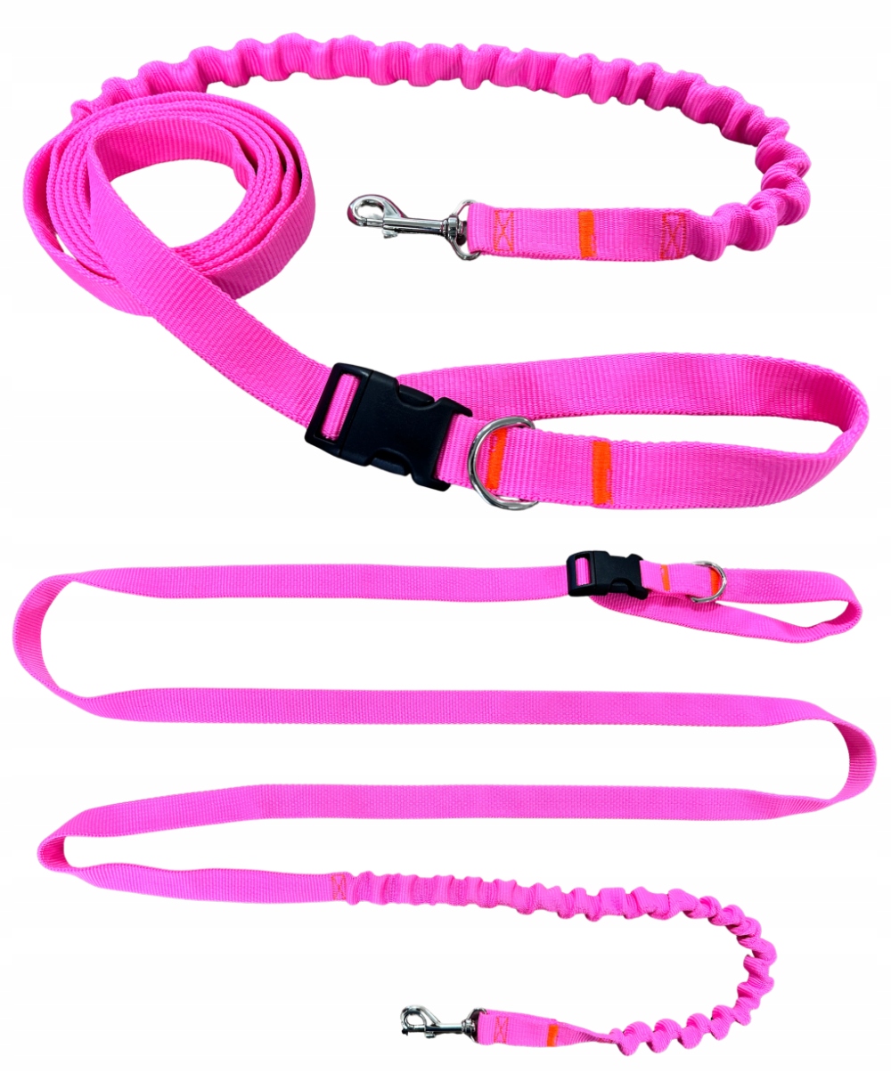 Vodítko pro psa s tlumičem 280 cm Růžová Neon Nastavitelná Sportovní