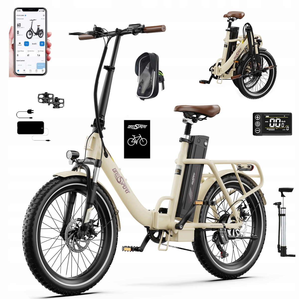 2026 Nowy Składany Rower elektryczny Onesport OT16-2 250W 48V17Ah120km 20"