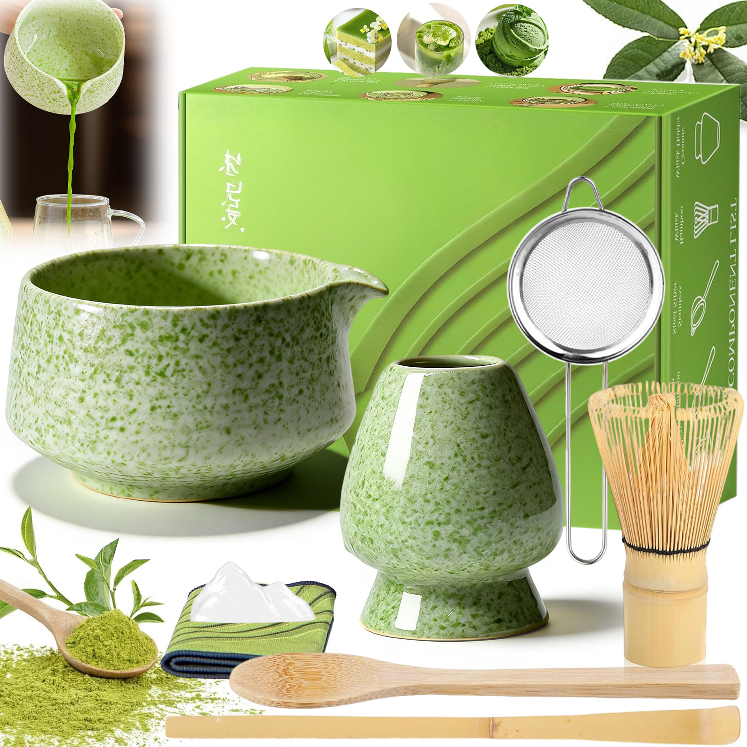 Bambusowy Zestaw Do Robienia Matchy Trzepaczka Łyżka Przesiewacz Matcha 8EL