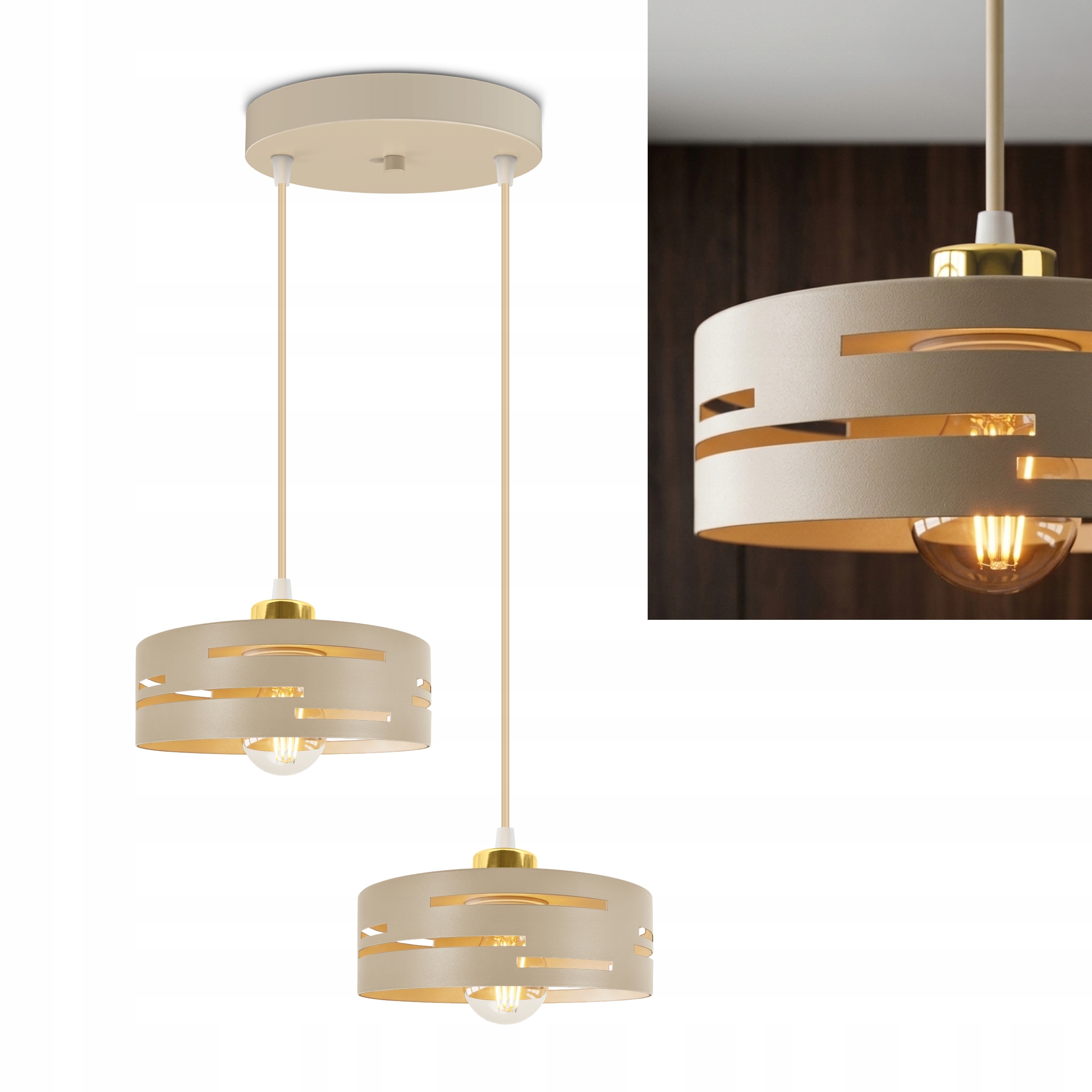 Závěsná lampa nad stůl Béžová Zlatá E27 Moderní Loft Nastavitelná Luxolar