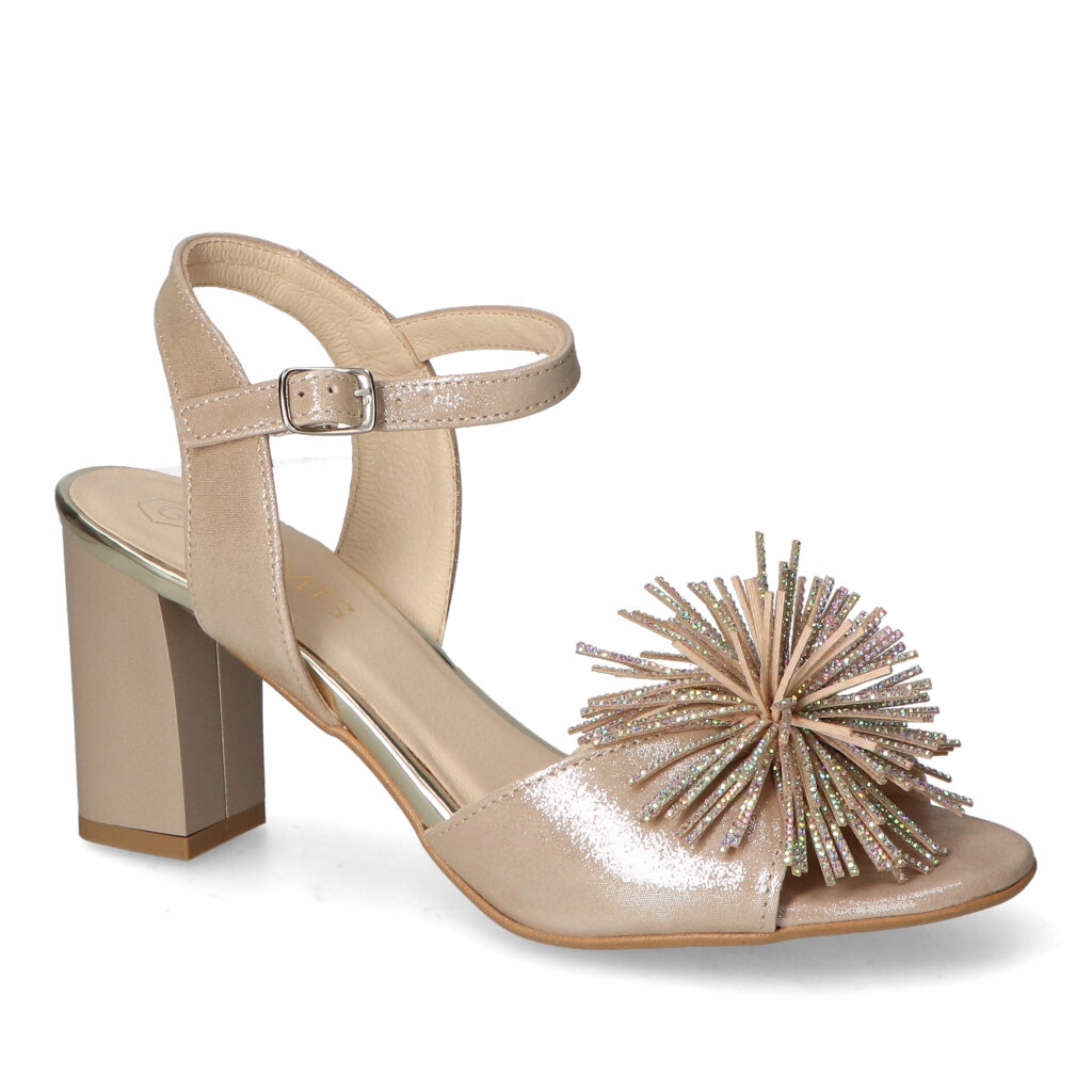 Dámské sandály na podpatku Gamis Zlaté semišové s ozdobou 36
