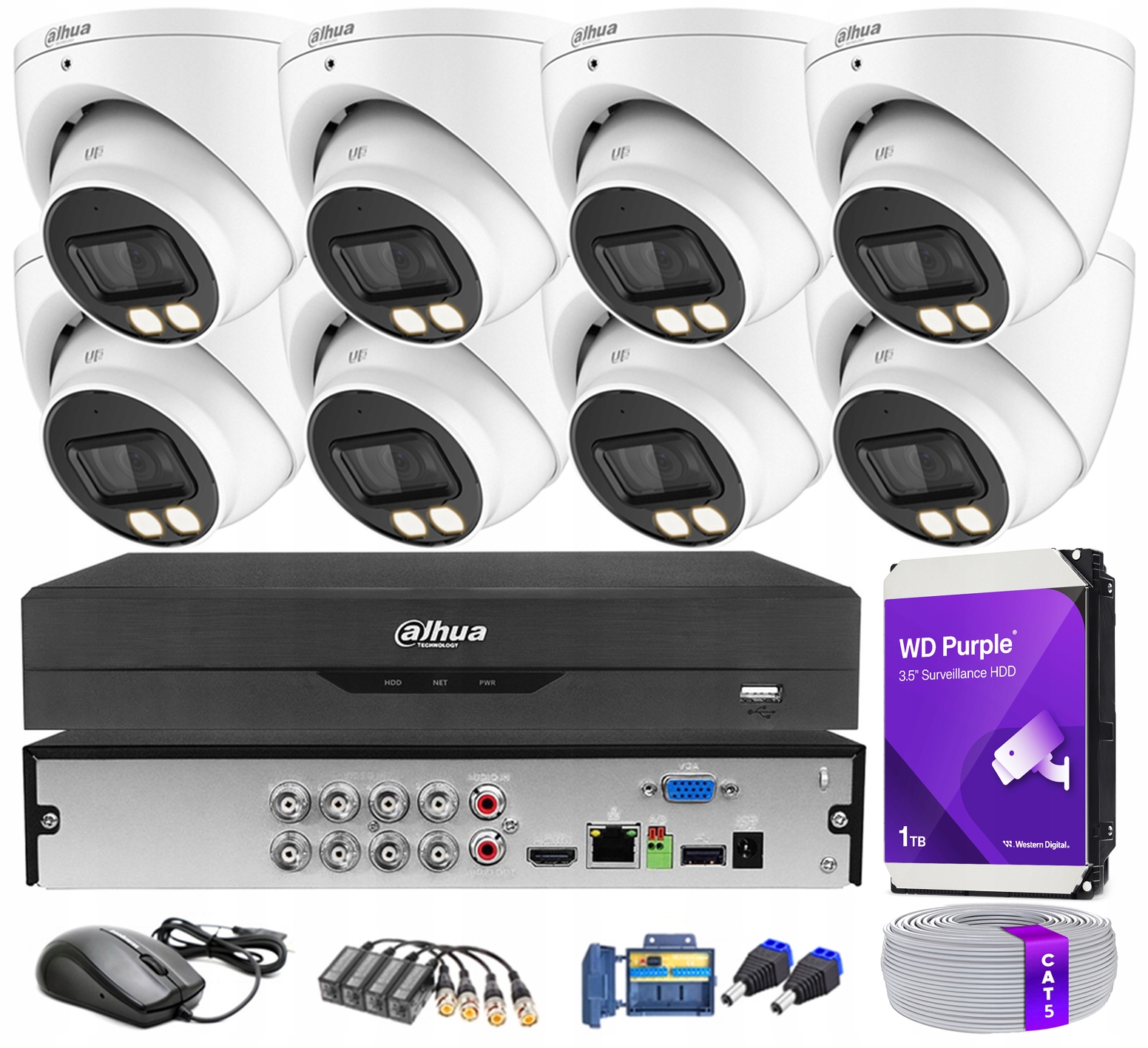 Sada pro monitorování 8x Kamera Rekordér 5Mpx Ahd Tvi Dual Light Dahua