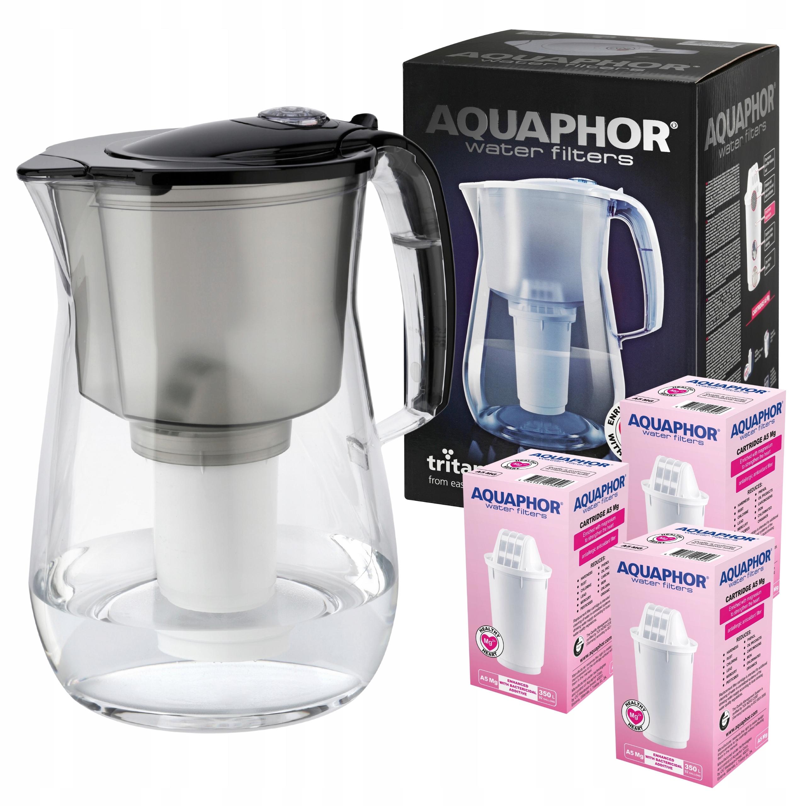 Dzbanek filtrujący Aquaphor Provence 4,2L z 3 wkładami A5 Mg, Czarny