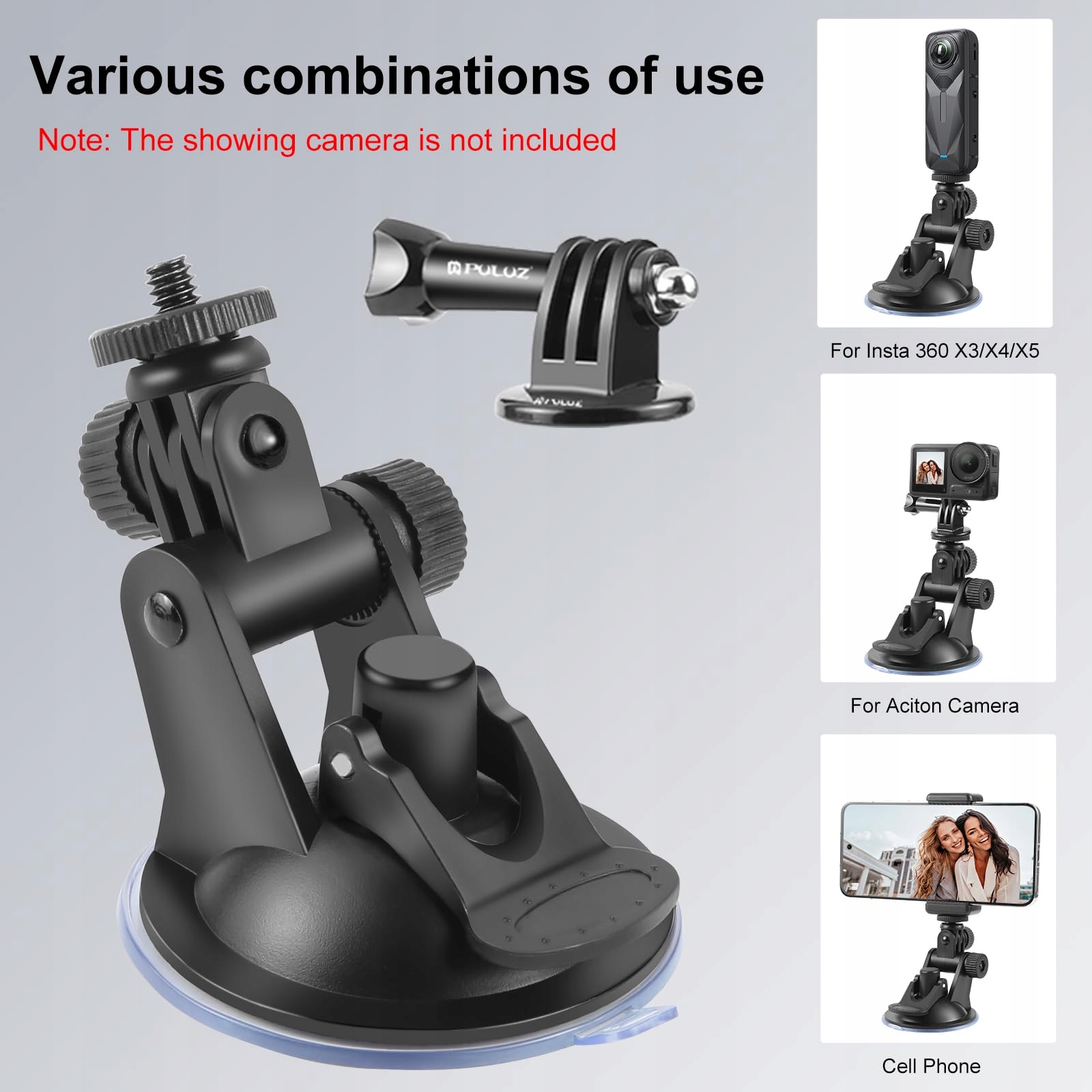 Uchwyt Przyssawkowy Do Kamery Sportowej GoPro DJI Osmo Szyba Auto PULUZ — miniatura 5