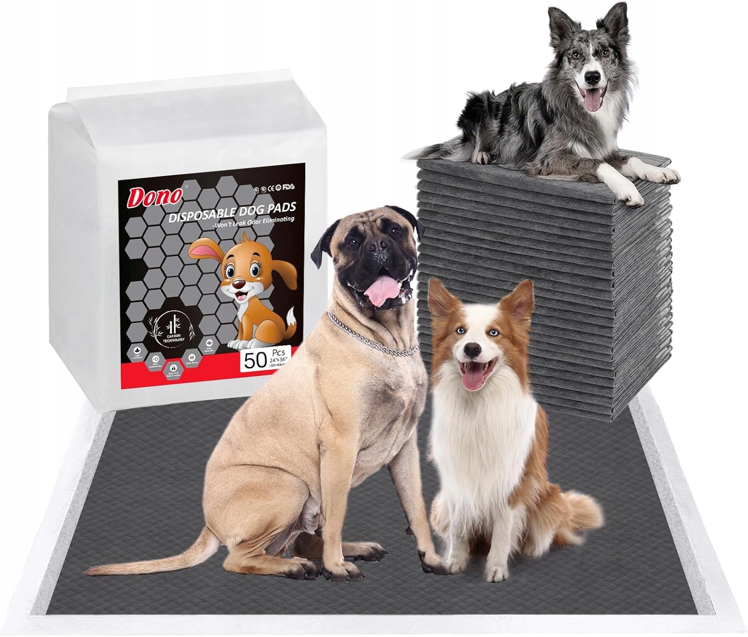 Levně Tréninkové Podložky Pro Psa 50 Ks 90X60 CM, Uhlíkové, Savé